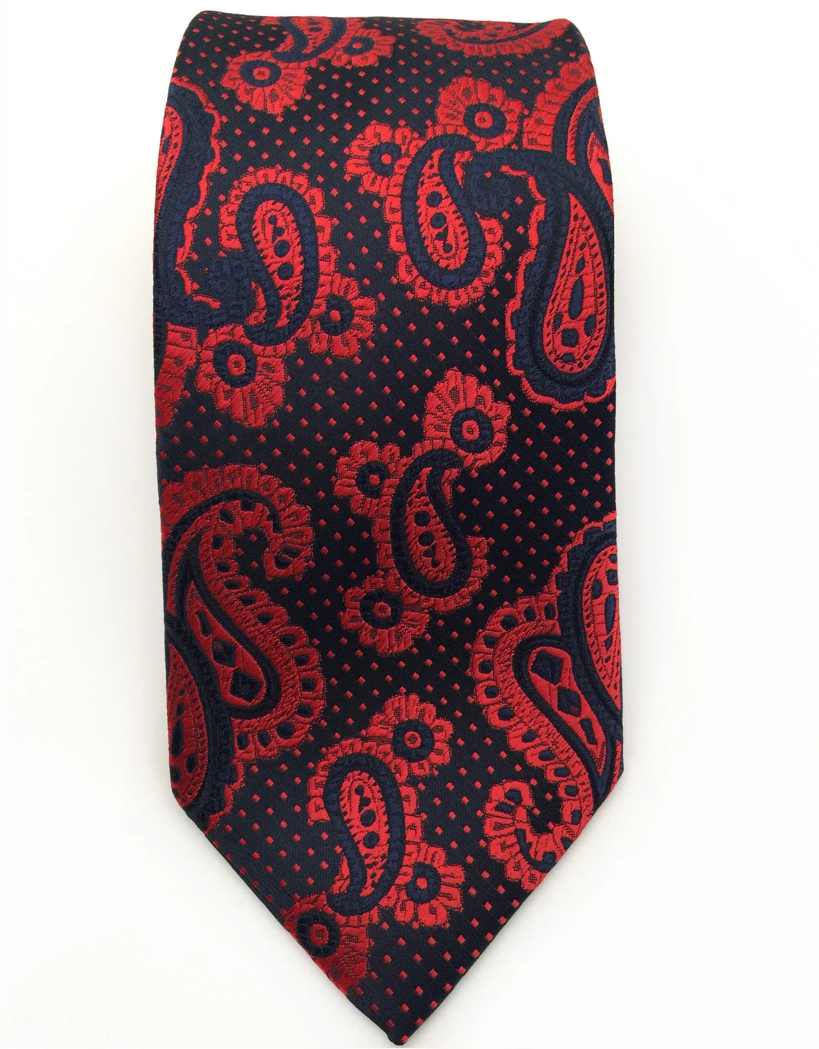 Navy & Raspberry Red Paisley Necktie