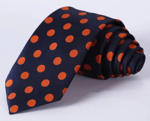 Navy Blue & Orange Polka Dot Skinny Tie