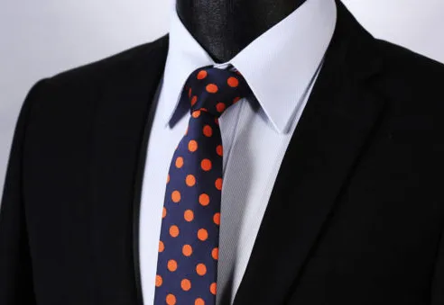Navy Blue & Orange Polka Dot Skinny Tie