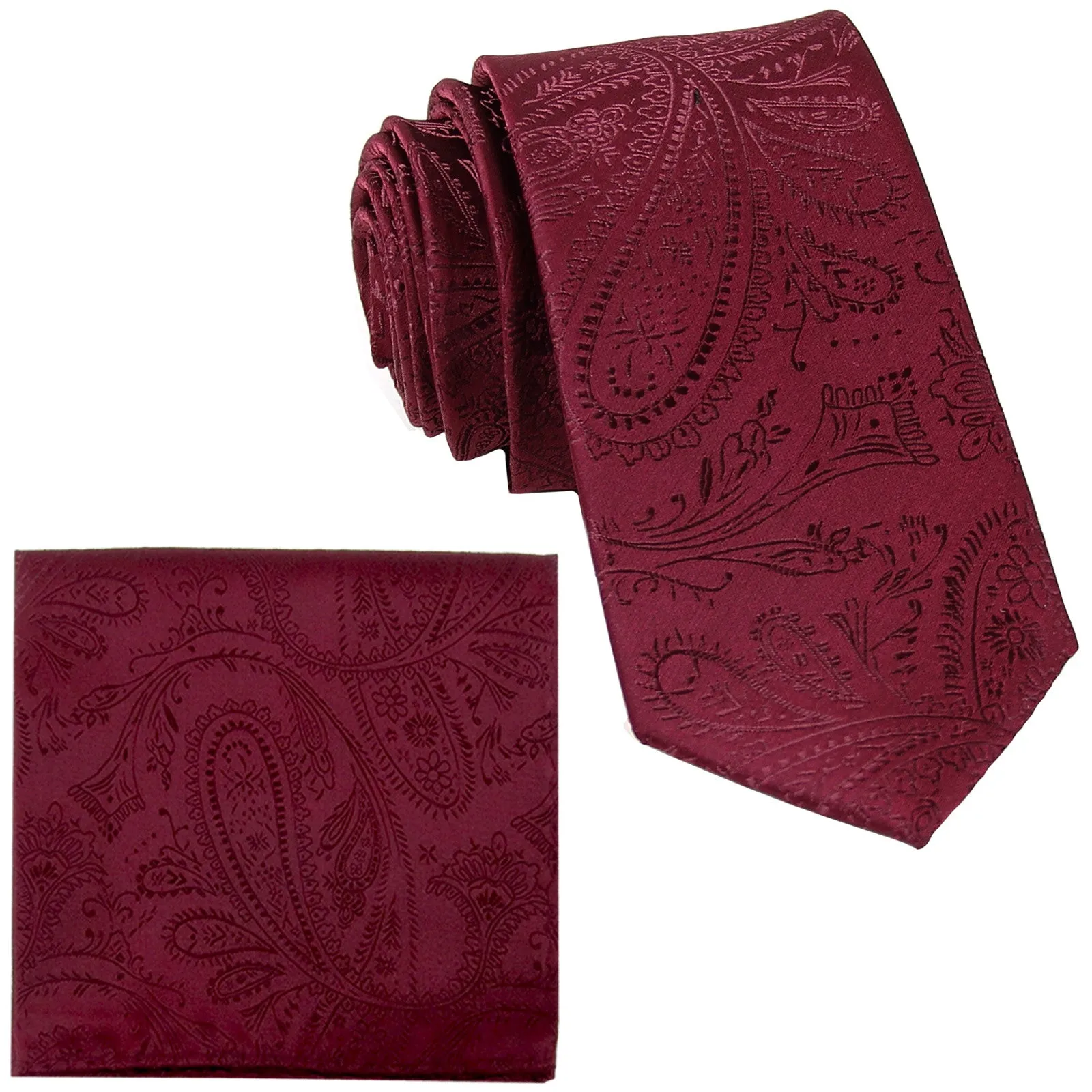 New Men's 2.5" skinny polyester Woven necktie & hankie set paisley wedding