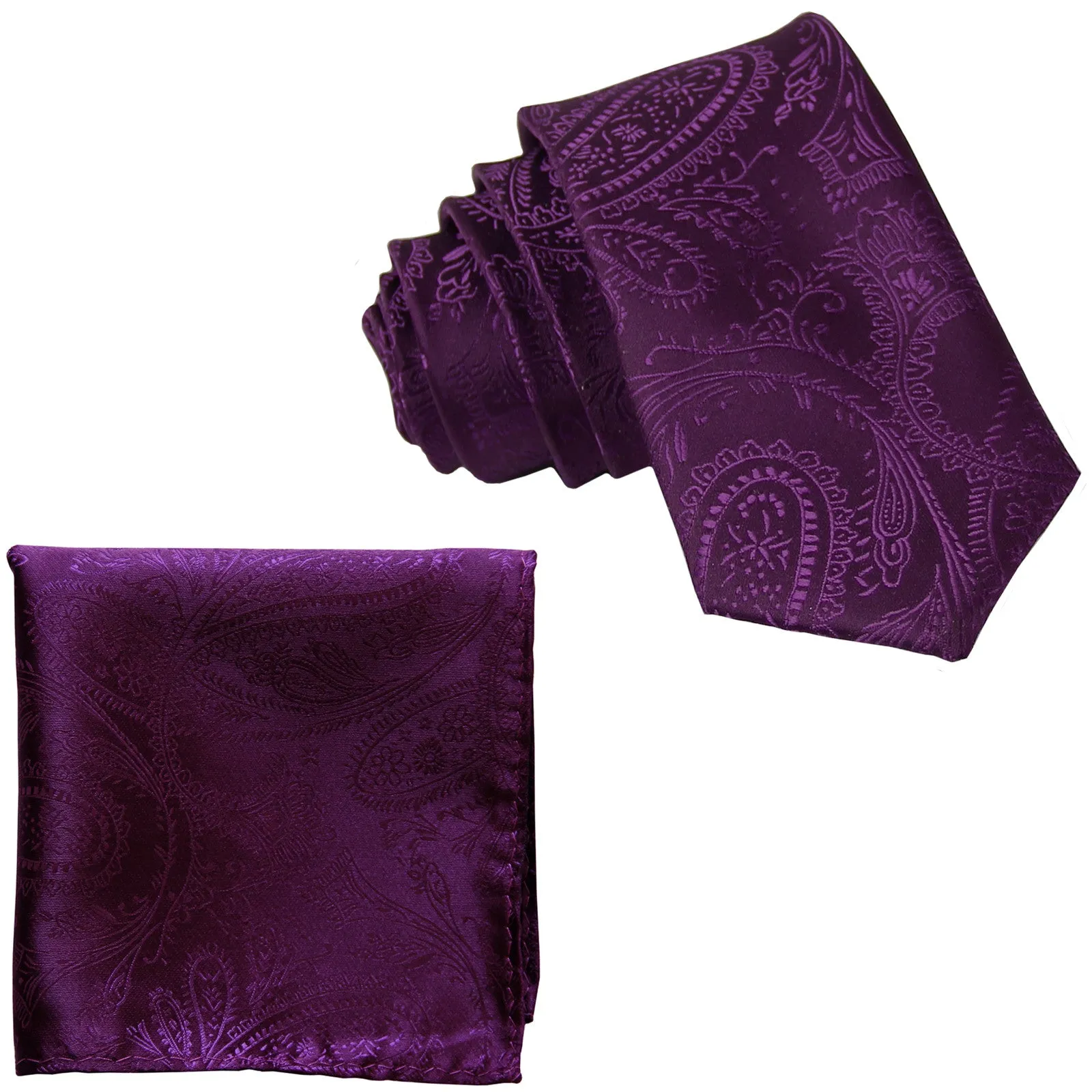 New Men's 2.5" skinny polyester Woven necktie & hankie set paisley wedding