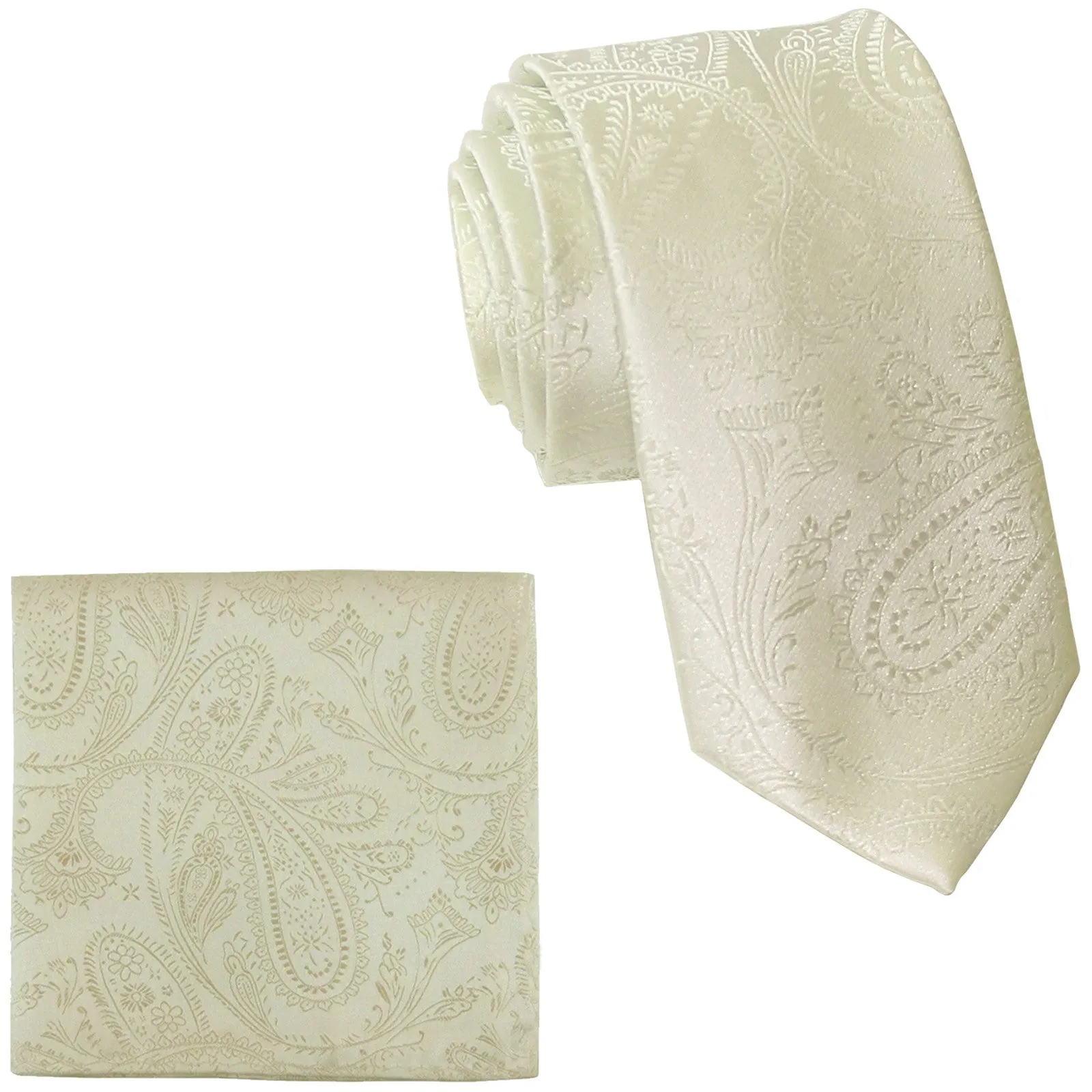 New Men's 2.5" skinny polyester Woven necktie & hankie set paisley wedding