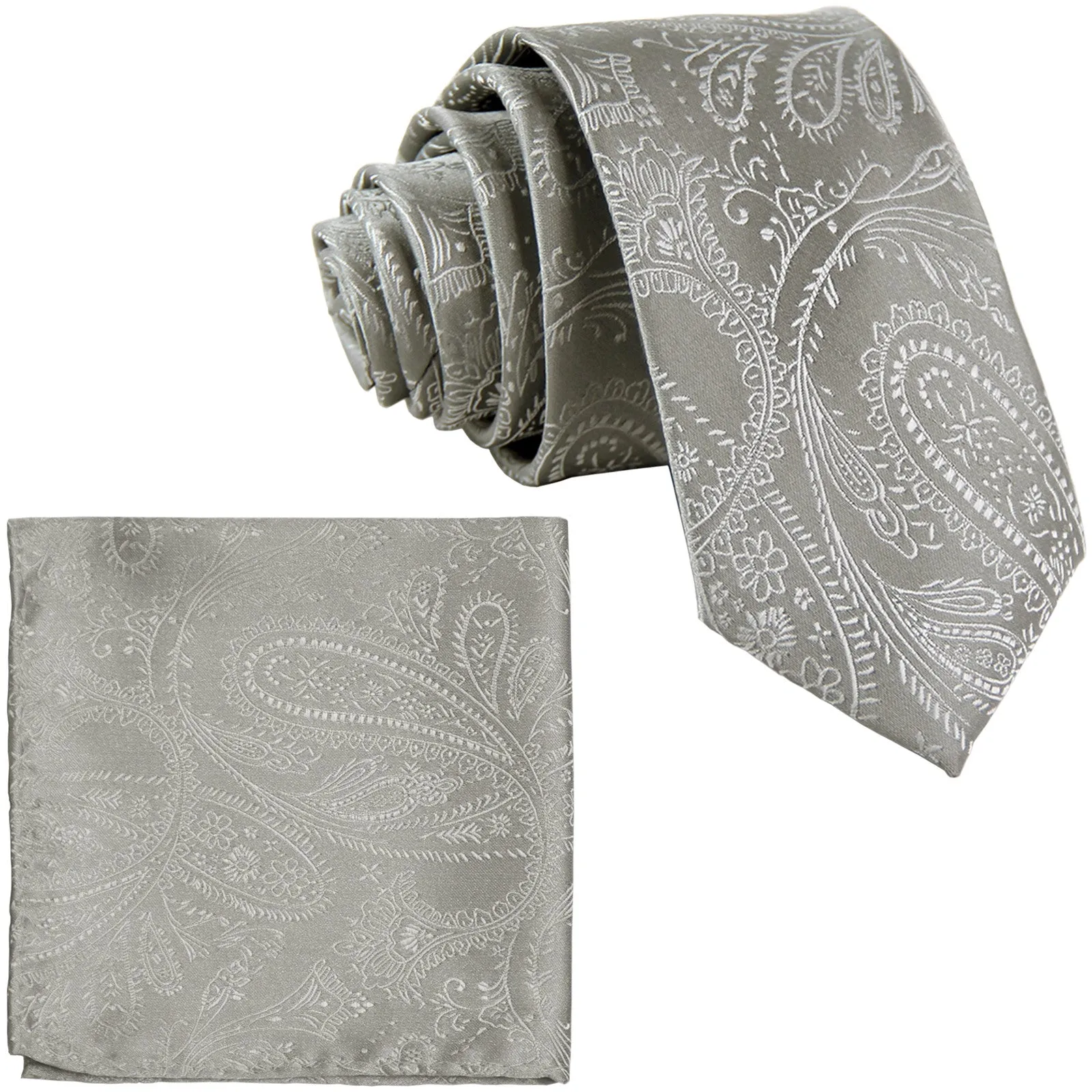 New Men's 2.5" skinny polyester Woven necktie & hankie set paisley wedding
