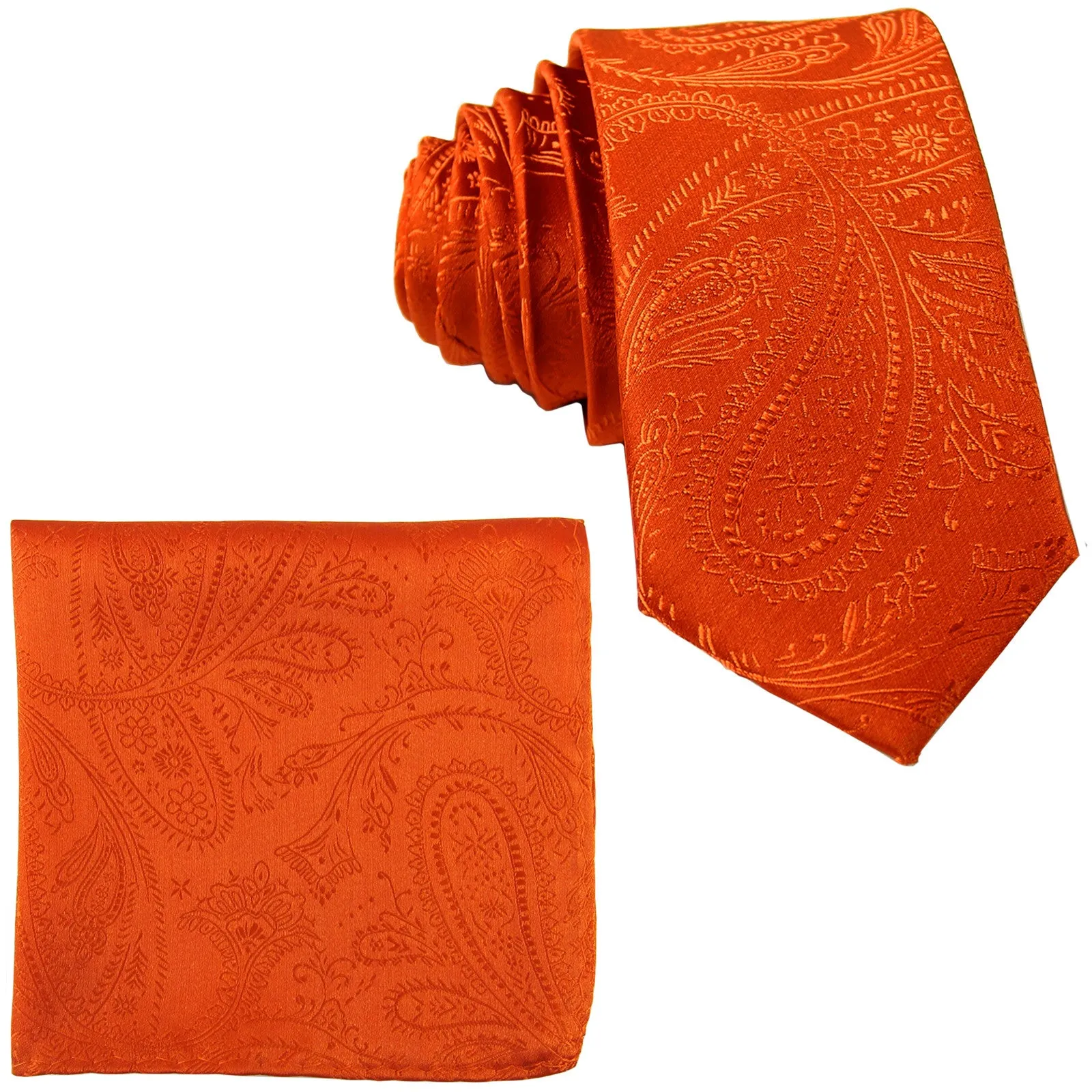New Men's 2.5" skinny polyester Woven necktie & hankie set paisley wedding