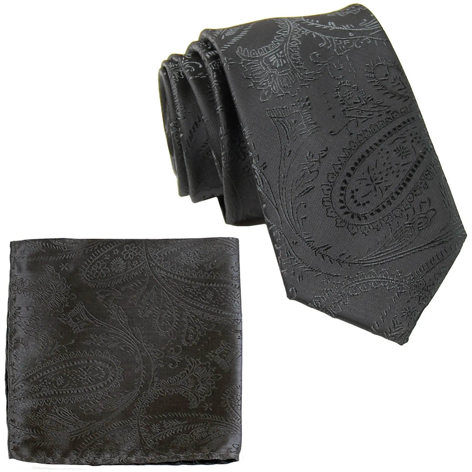 New Men's 2.5" skinny polyester Woven necktie & hankie set paisley wedding