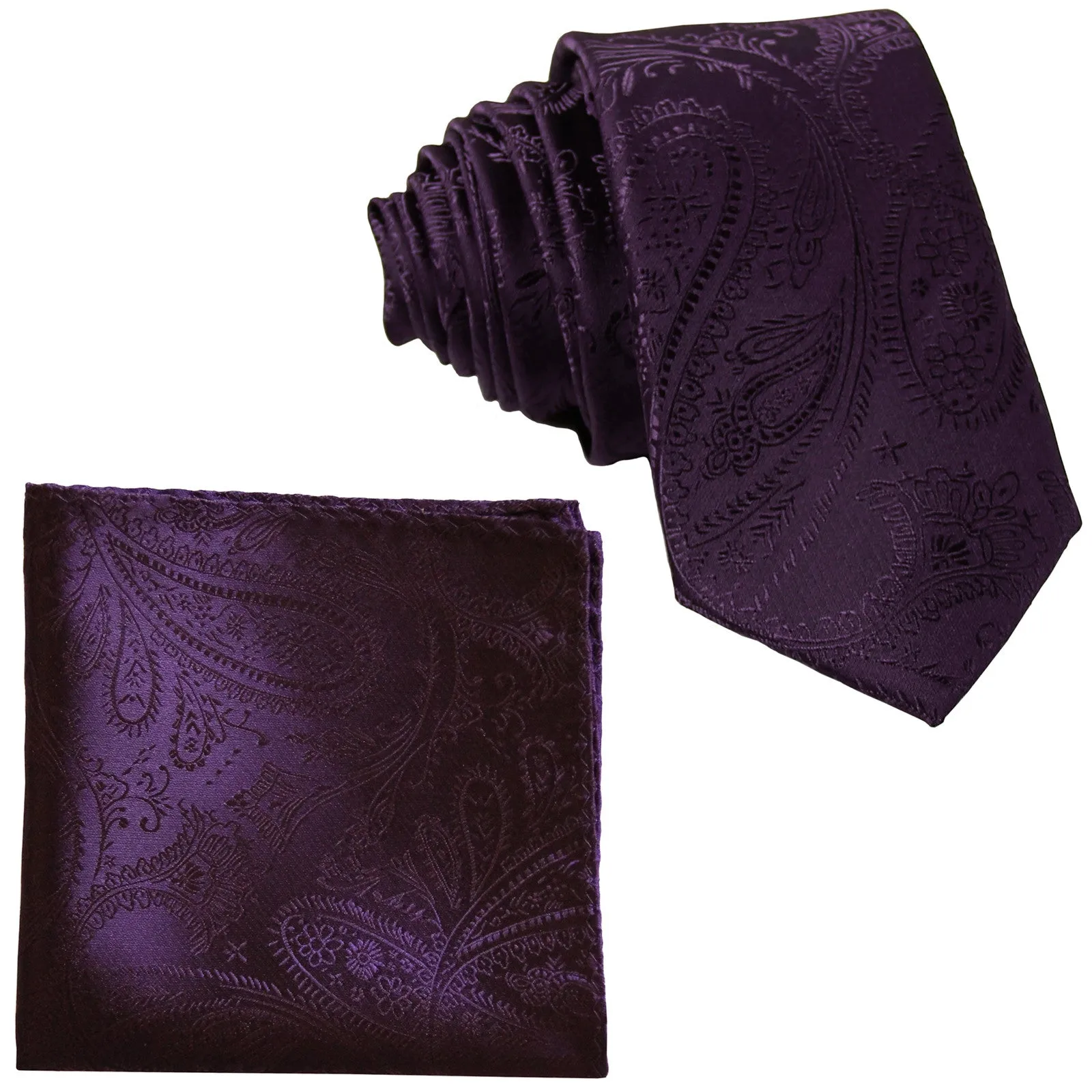 New Men's 2.5" skinny polyester Woven necktie & hankie set paisley wedding