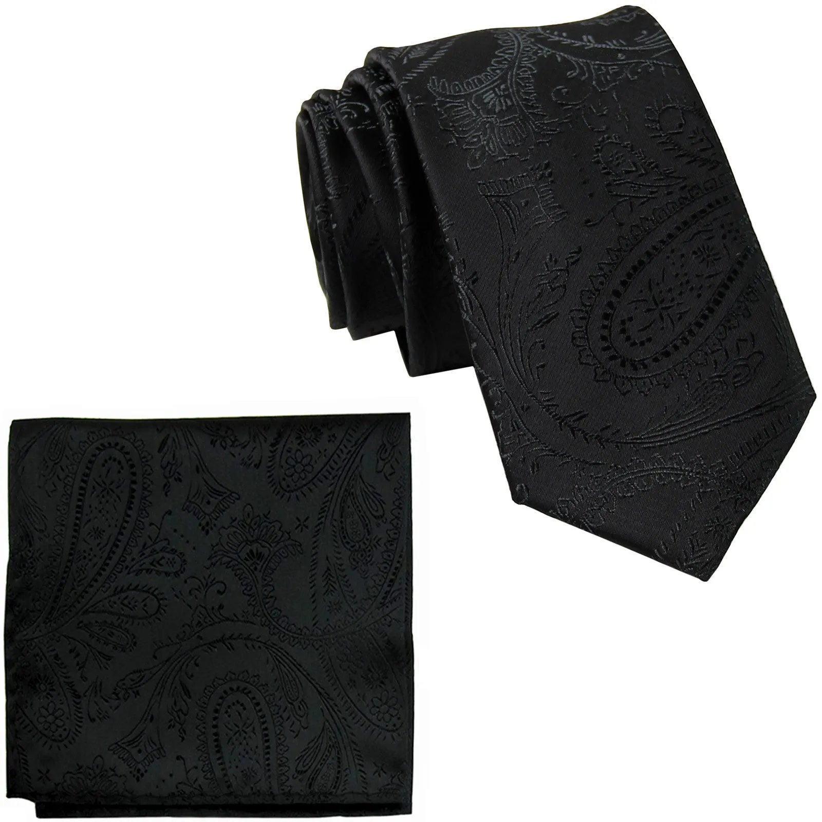 New Men's 2.5" skinny polyester Woven necktie & hankie set paisley wedding