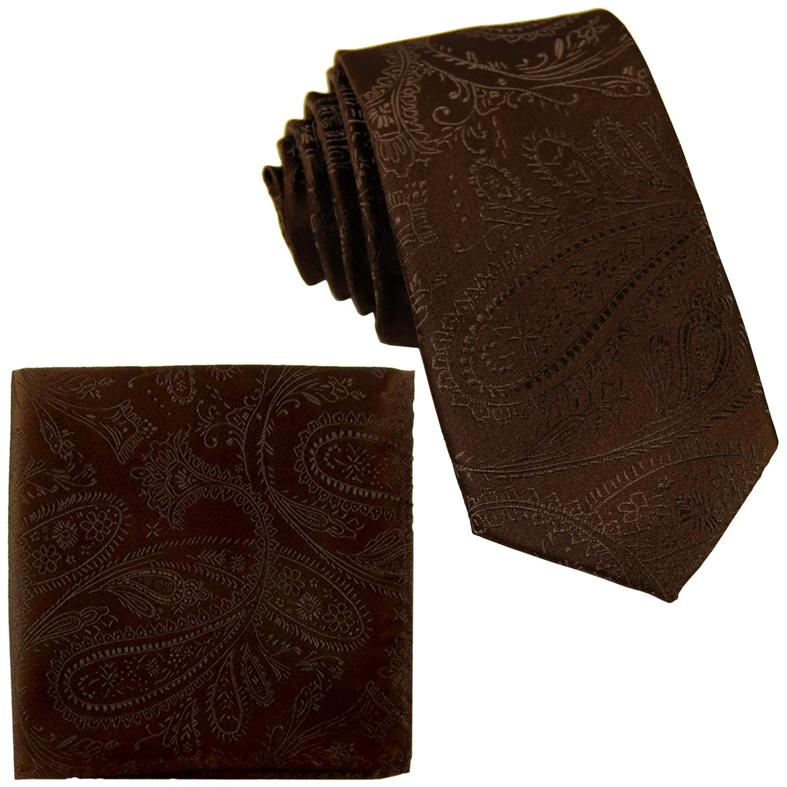 New Men's 2.5" skinny polyester Woven necktie & hankie set paisley wedding