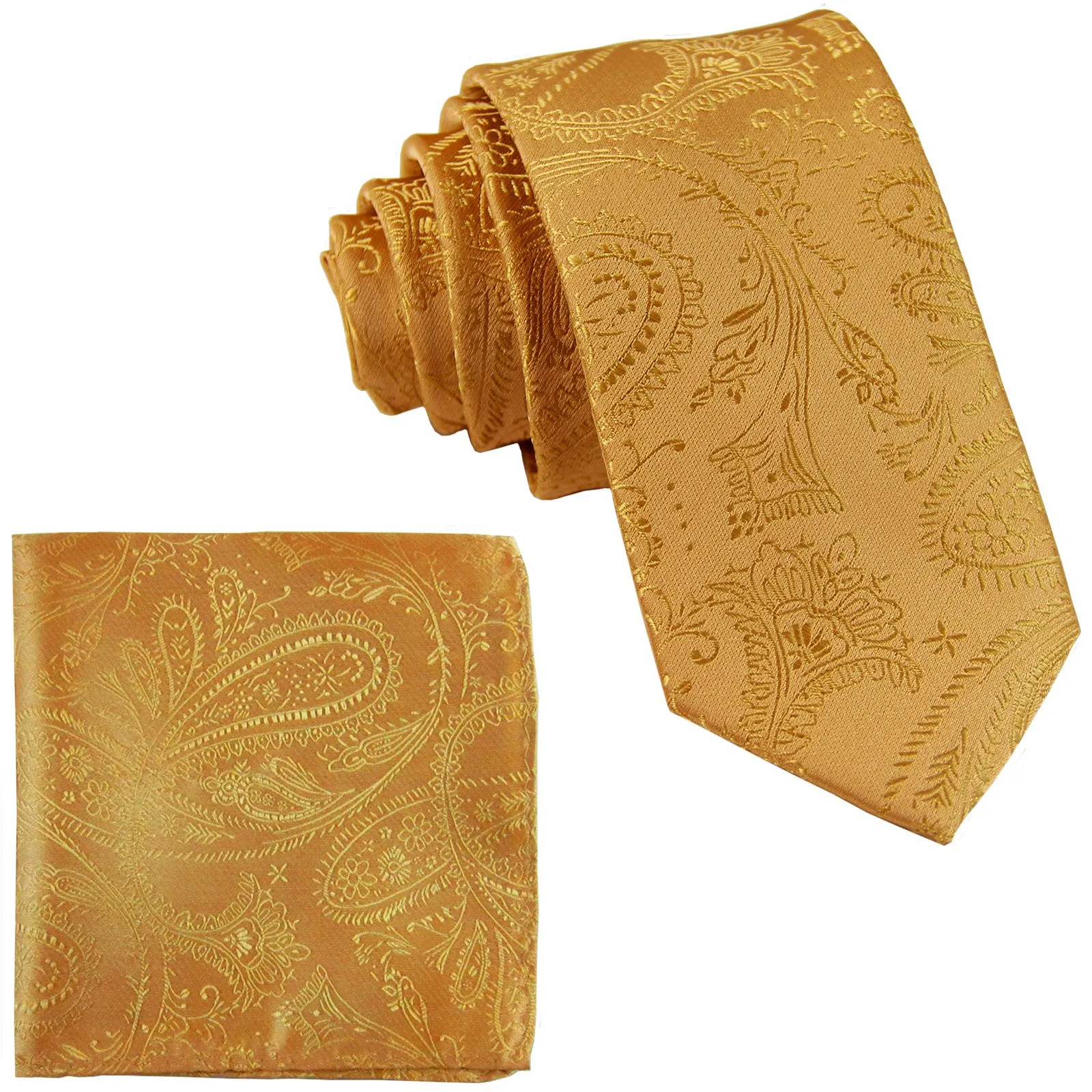 New Men's 2.5" skinny polyester Woven necktie & hankie set paisley wedding