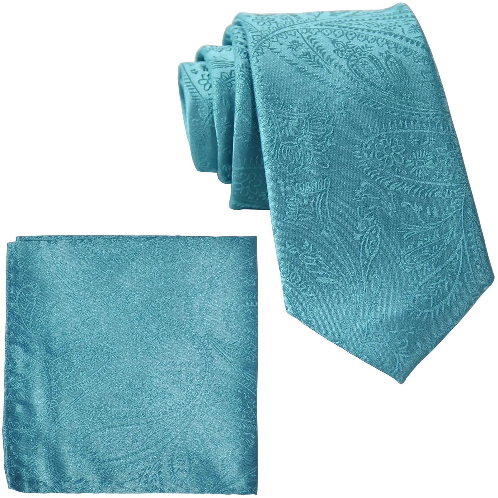 New Men's 2.5" skinny polyester Woven necktie & hankie set paisley wedding