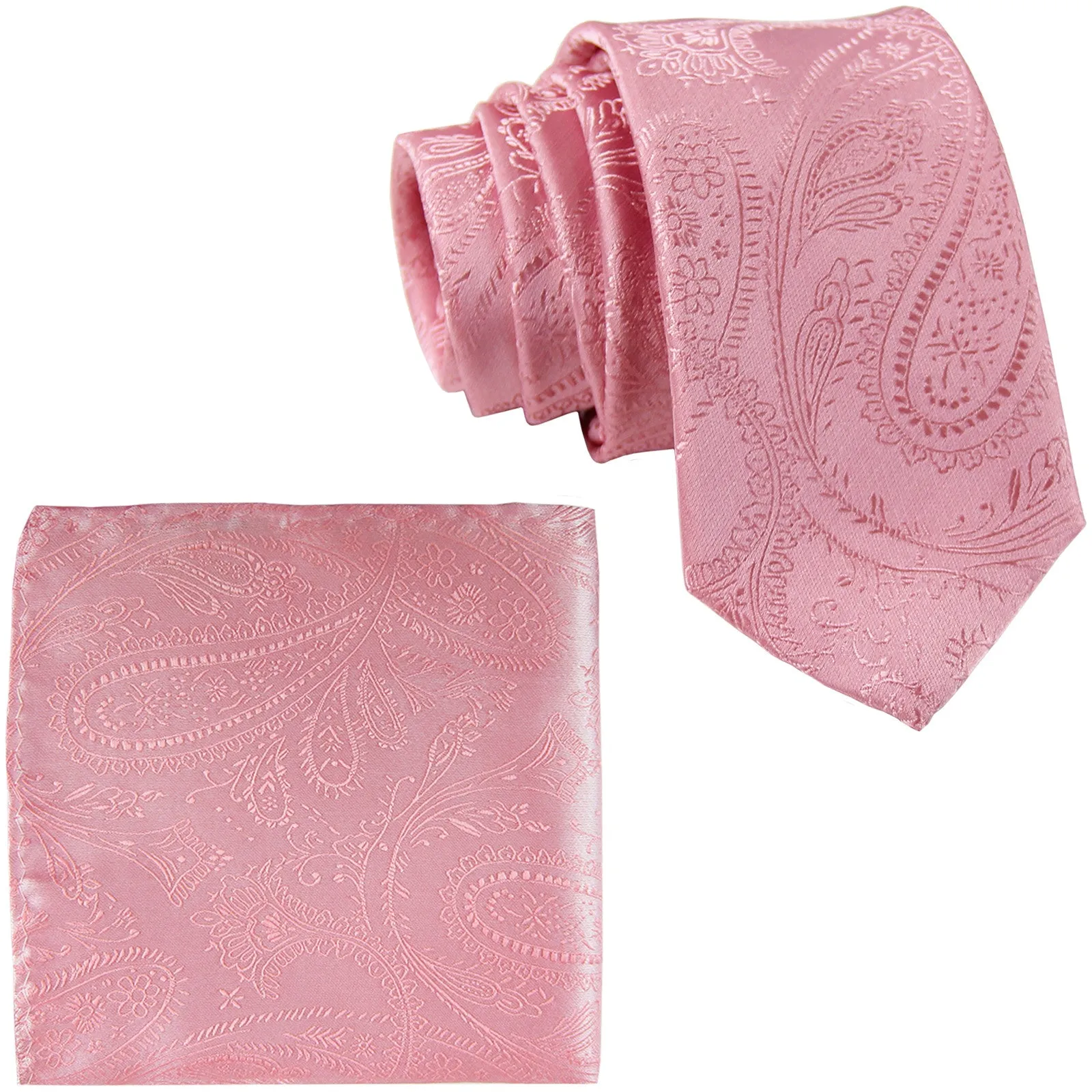 New Men's 2.5" skinny polyester Woven necktie & hankie set paisley wedding