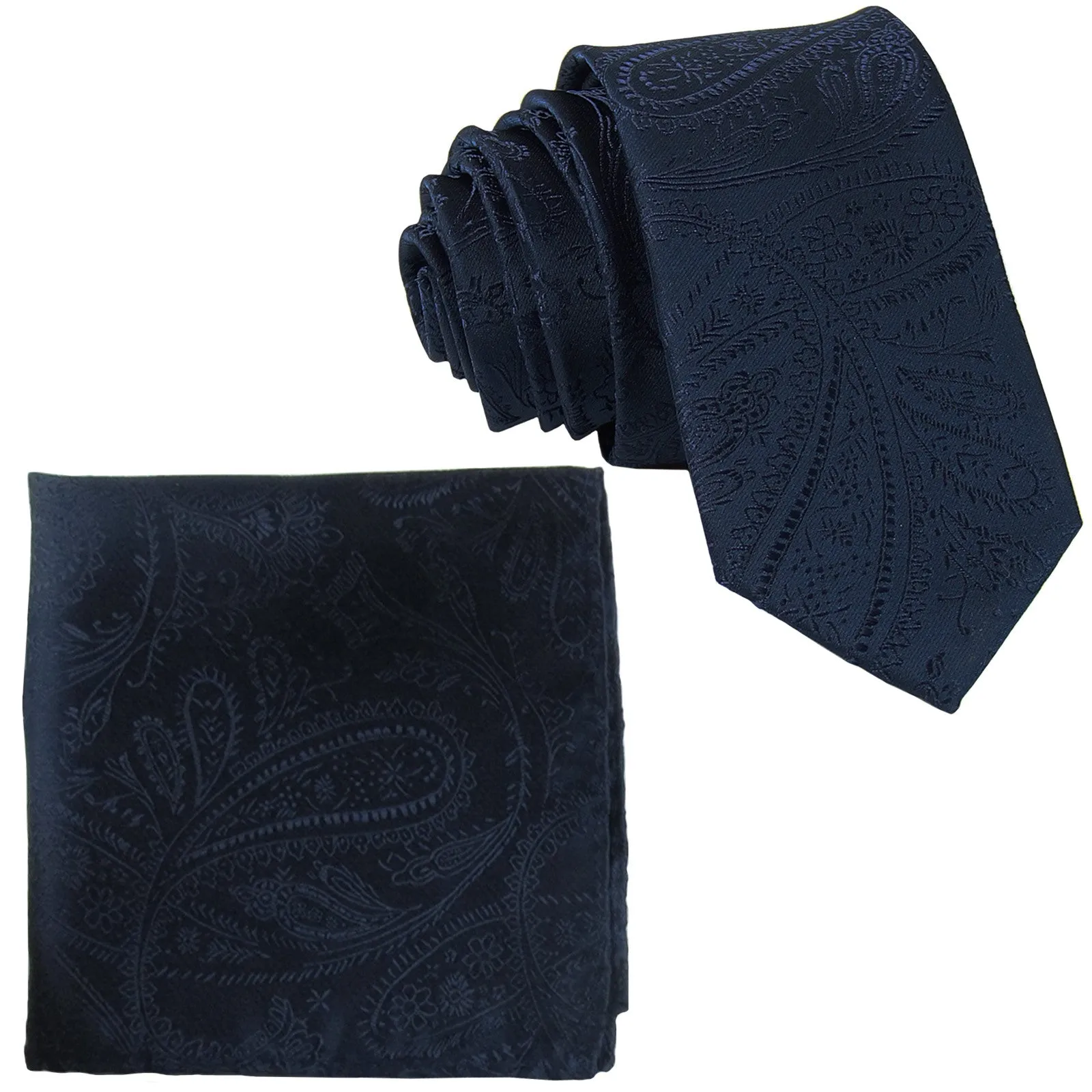 New Men's 2.5" skinny polyester Woven necktie & hankie set paisley wedding