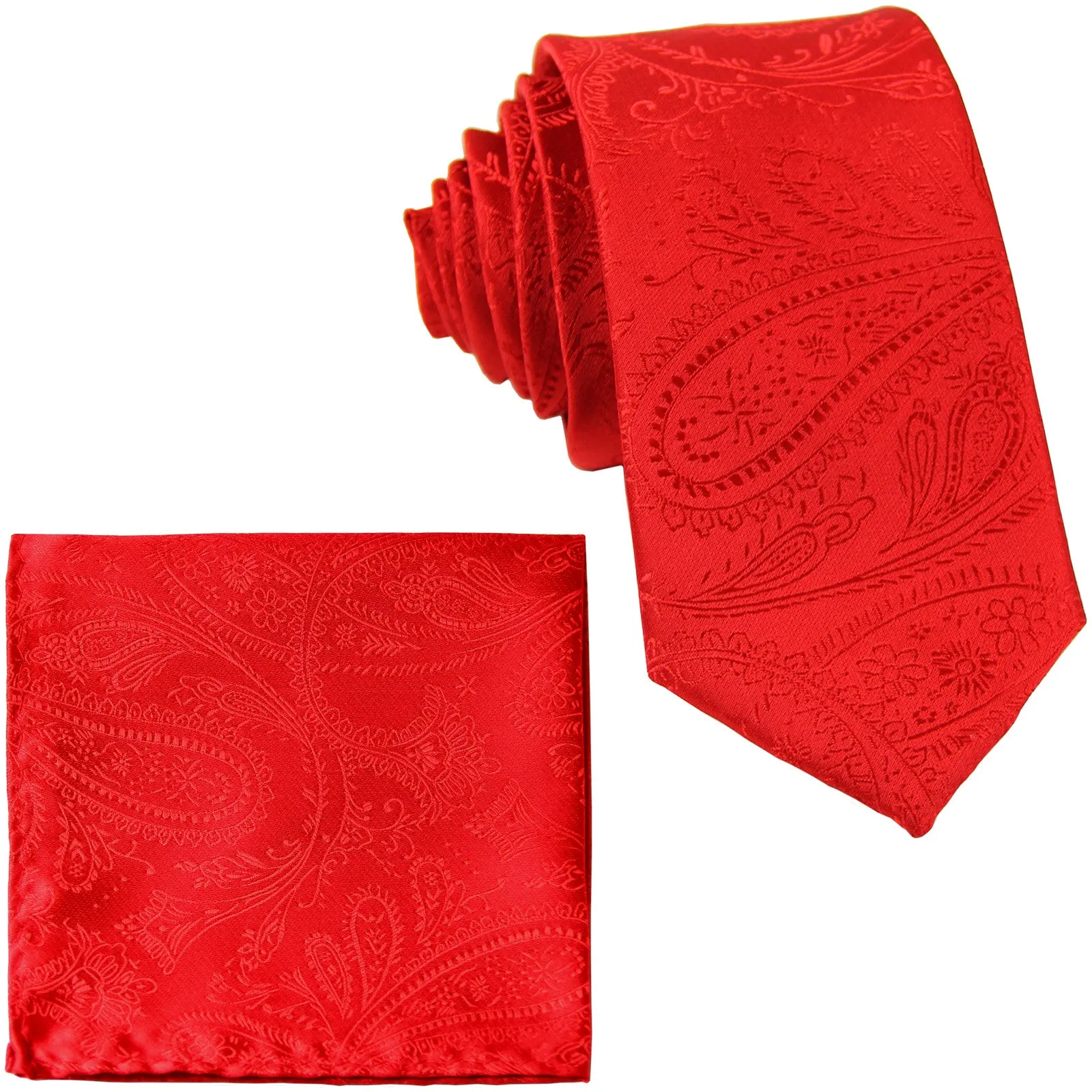 New Men's 2.5" skinny polyester Woven necktie & hankie set paisley wedding