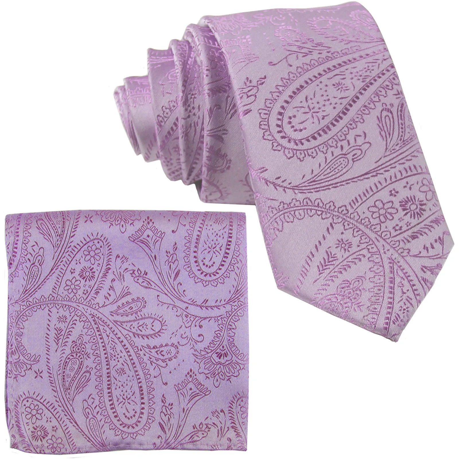 New Men's 2.5" skinny polyester Woven necktie & hankie set paisley wedding
