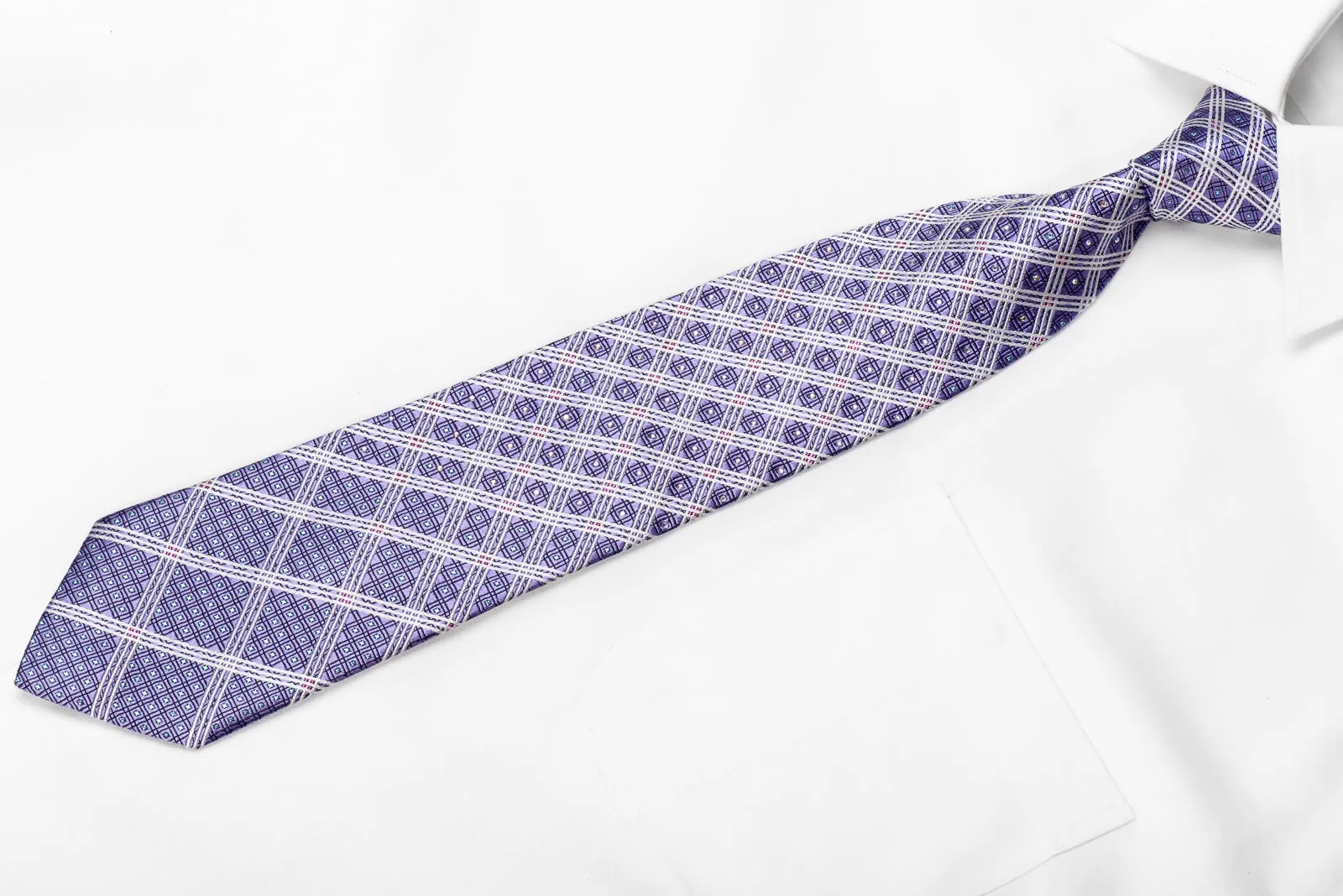 Nicole St Giles Men's Crystal Silk Neckties White Stripes On Mauve With Blue Sparkles