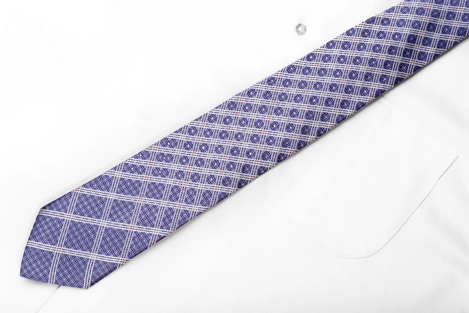 Nicole St Giles Men's Crystal Silk Neckties White Stripes On Mauve With Blue Sparkles