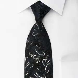 Nicole St Giles Silk Rhinestone Necktie Paisley On Black With Silver Sparkles