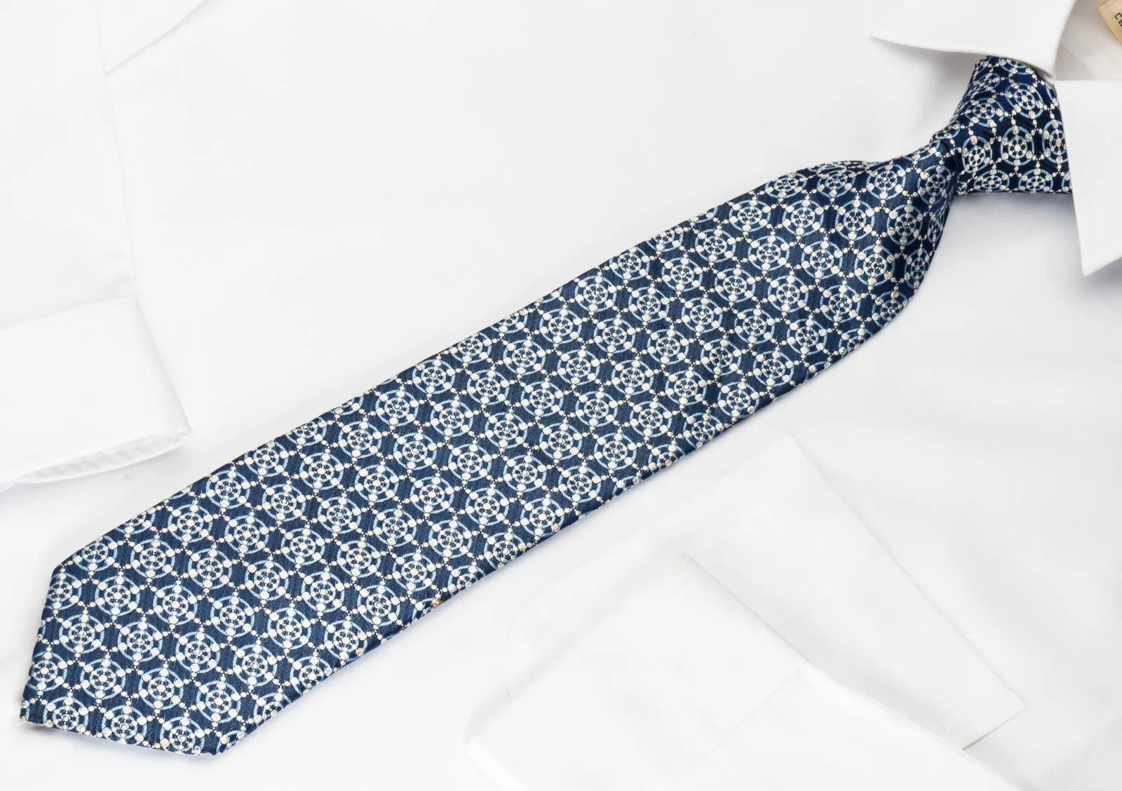 Park Land Silk Tie Medallions On Blue With Rhinestones & Sparkles