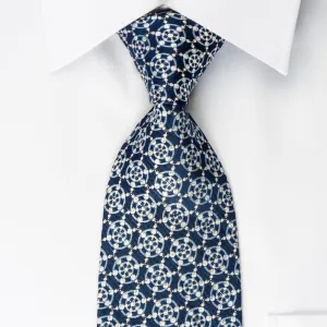 Park Land Silk Tie Medallions On Blue With Rhinestones & Sparkles