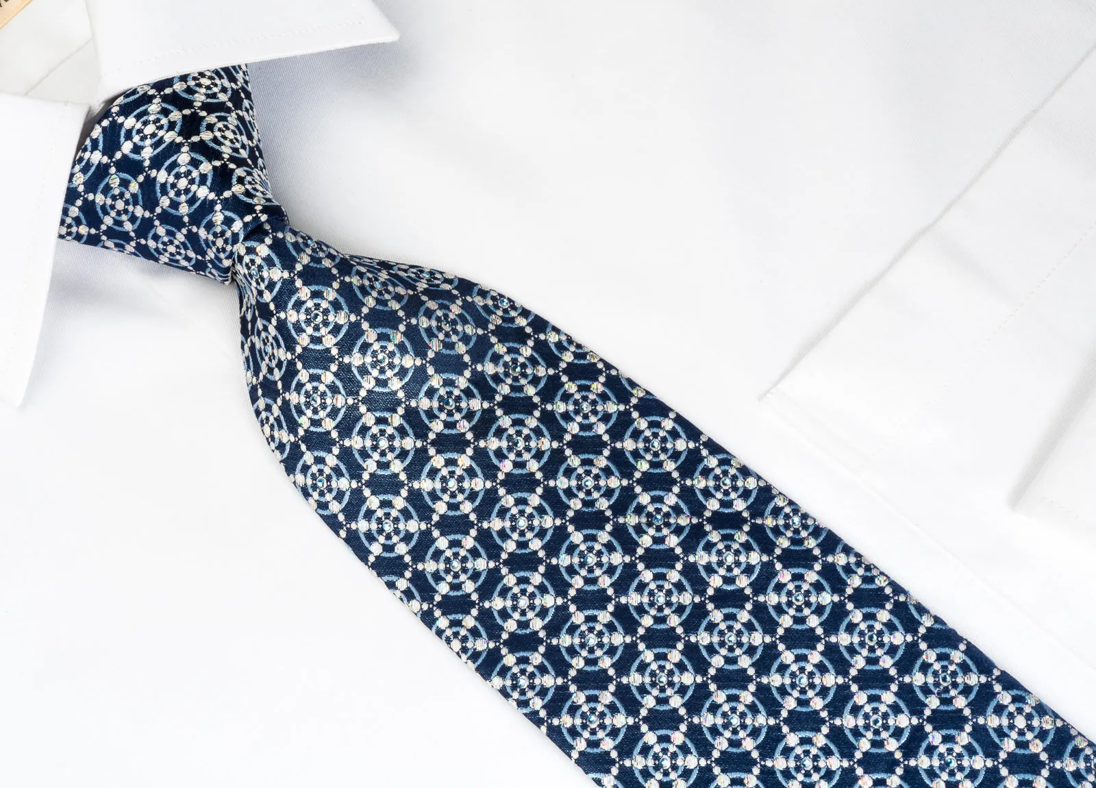 Park Land Silk Tie Medallions On Blue With Rhinestones & Sparkles