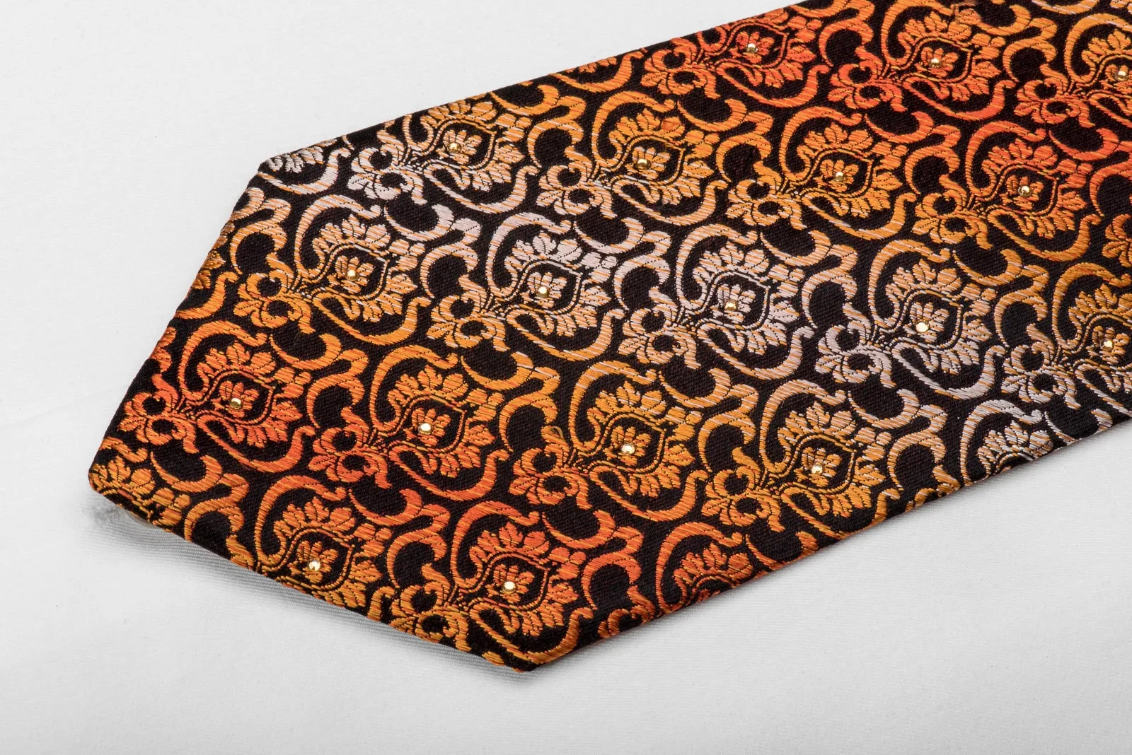 Perry Ellis Men's Silk Crystal Tie Orange Damask On Black