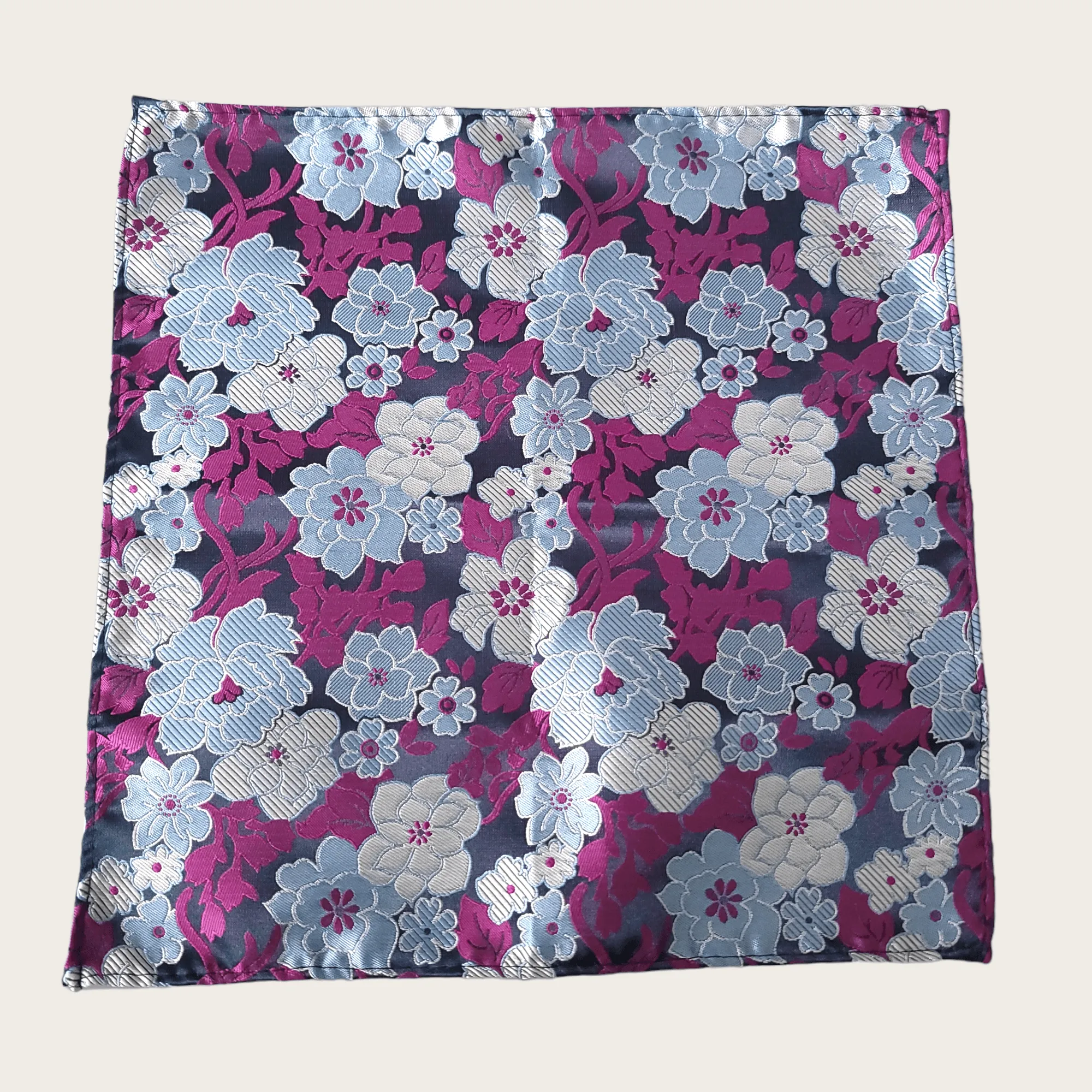 Purple Gray Floral Silk Tie Pocket Square Set