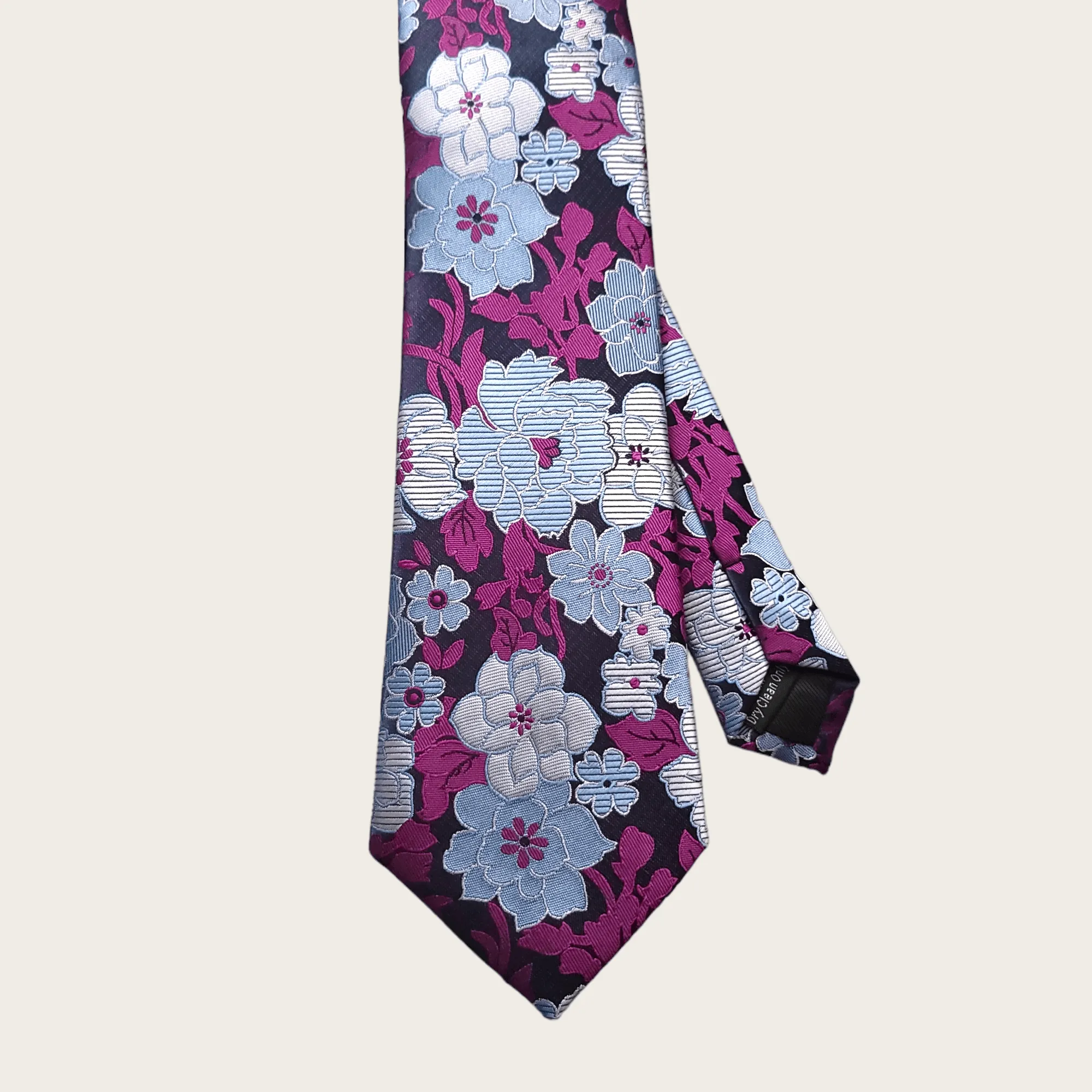 Purple Gray Floral Silk Tie Pocket Square Set
