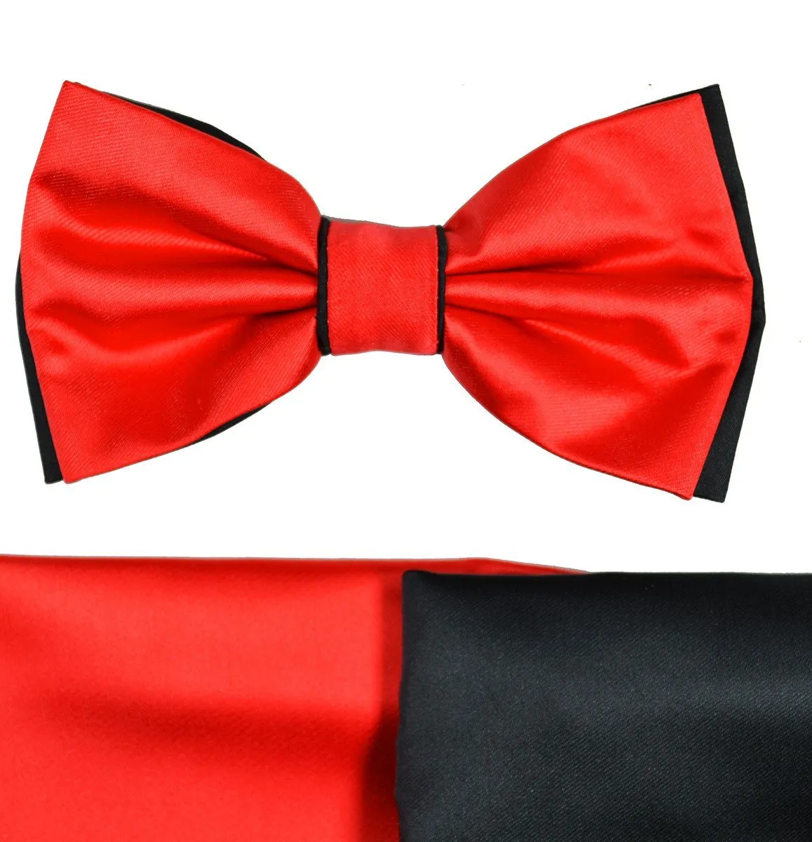 Red and Black Bow Tie with 2 Pocket Squares