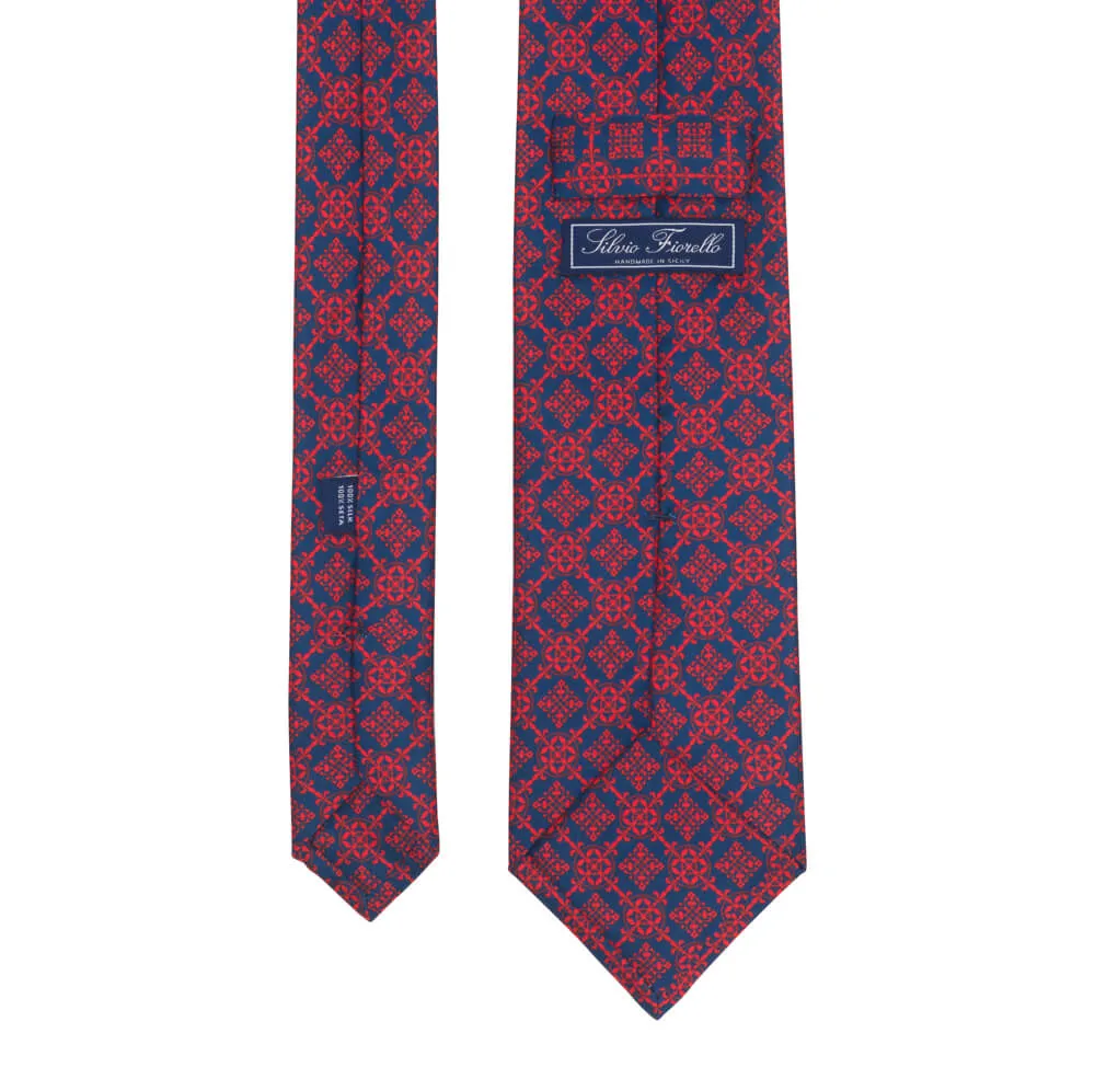 Royal Red and Blue Duchesse Silk Tie with Seal Pattern