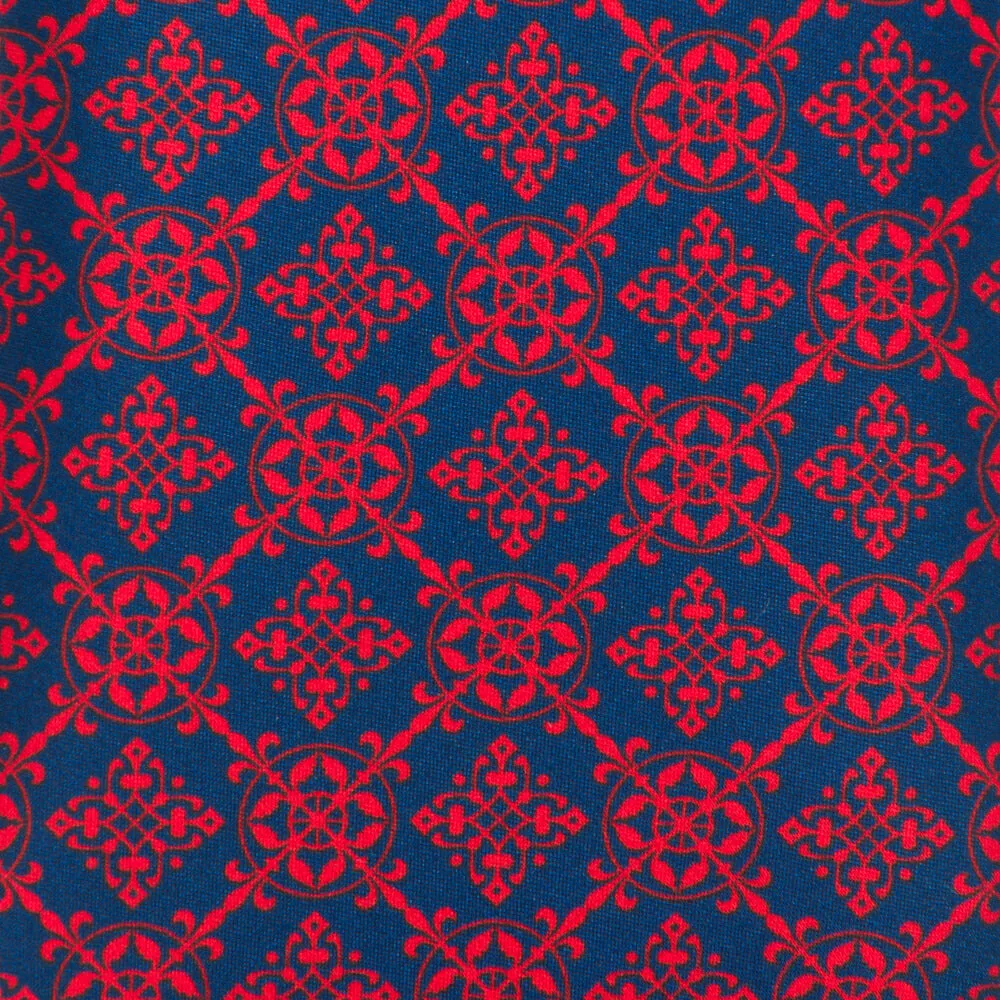 Royal Red and Blue Duchesse Silk Tie with Seal Pattern