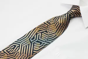 Renoma Men's Rhinestone Necktie Orange Geometric On Black With Silver Sparkles