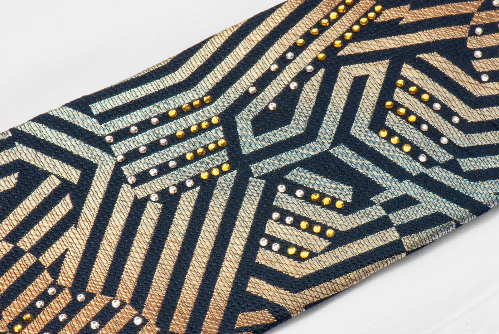 Renoma Men's Rhinestone Necktie Orange Geometric On Black With Silver Sparkles