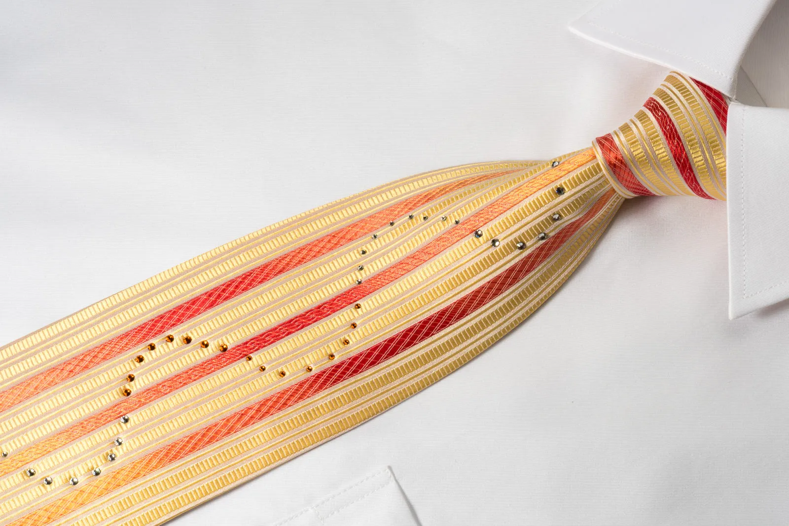 Roberta di Camerino Rhinestone Necktie Orange Yellow White Striped