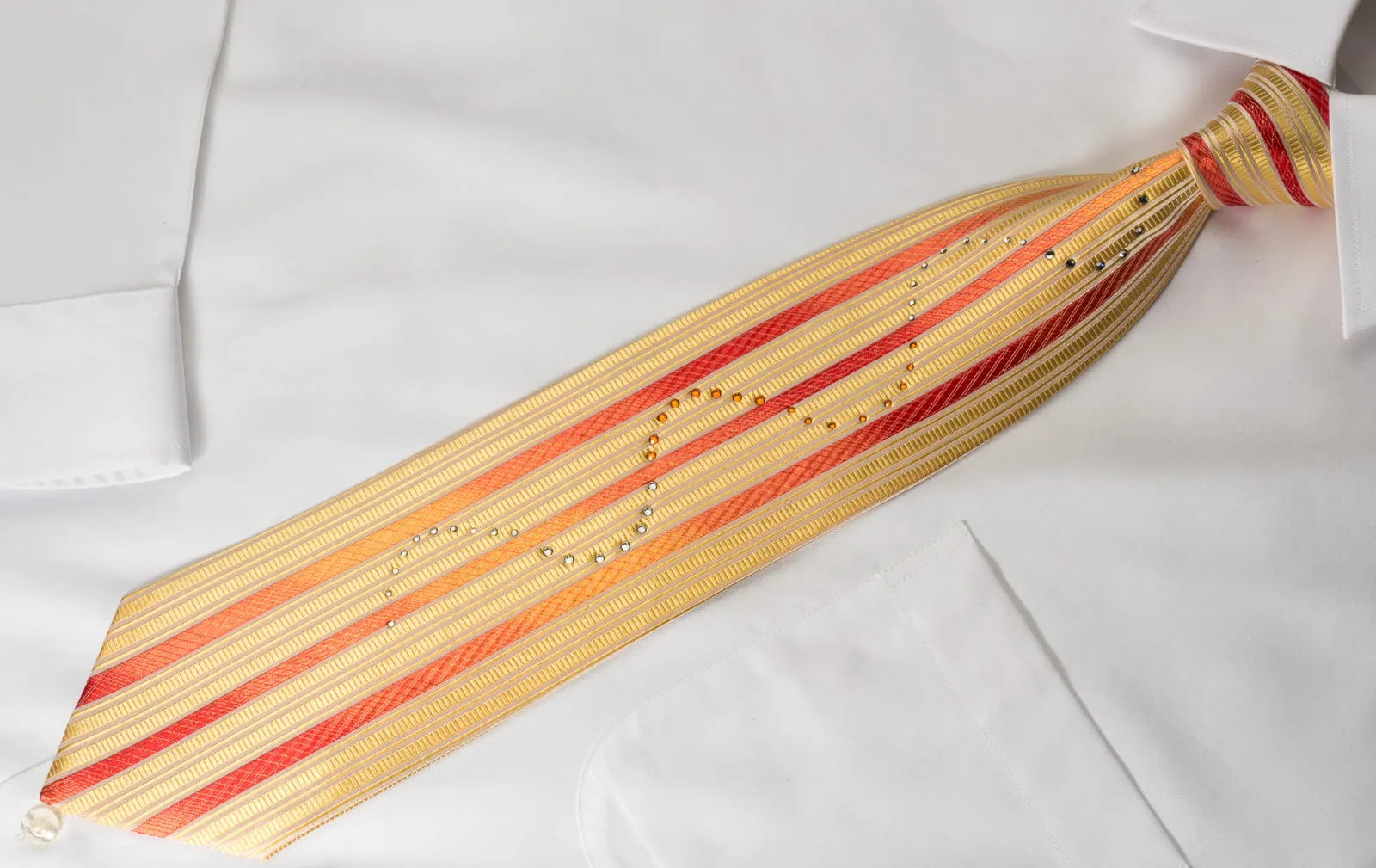 Roberta di Camerino Rhinestone Necktie Orange Yellow White Striped