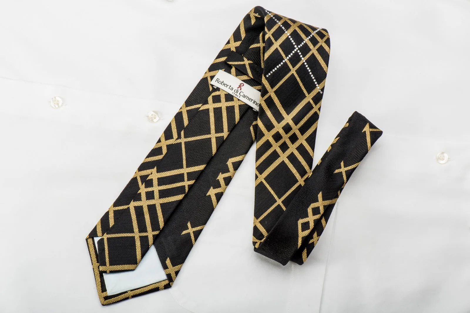 Roberta di Camerino Rhinestone Tie Gold Striped On Black With Sparkles