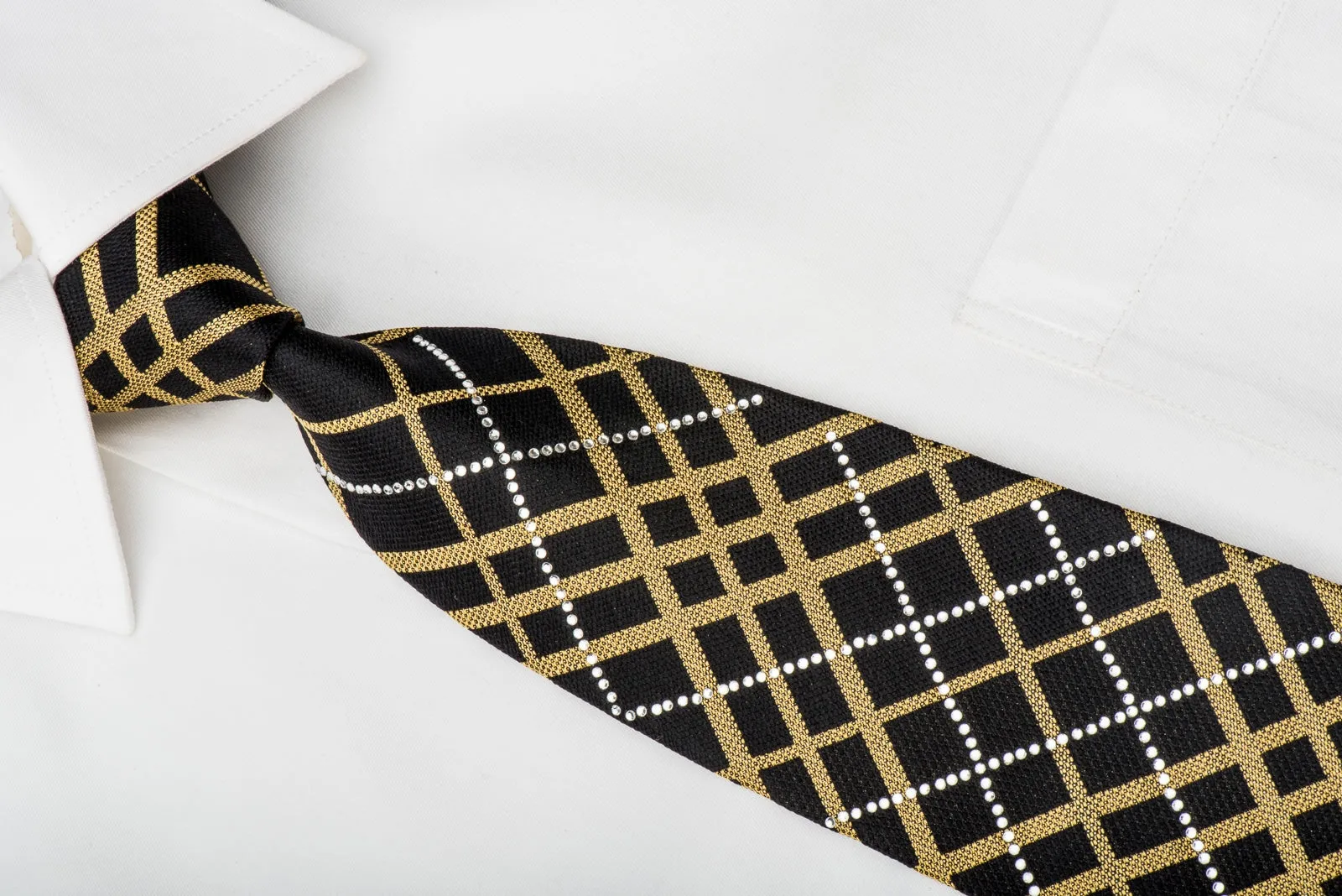 Roberta di Camerino Rhinestone Tie Gold Striped On Black With Sparkles