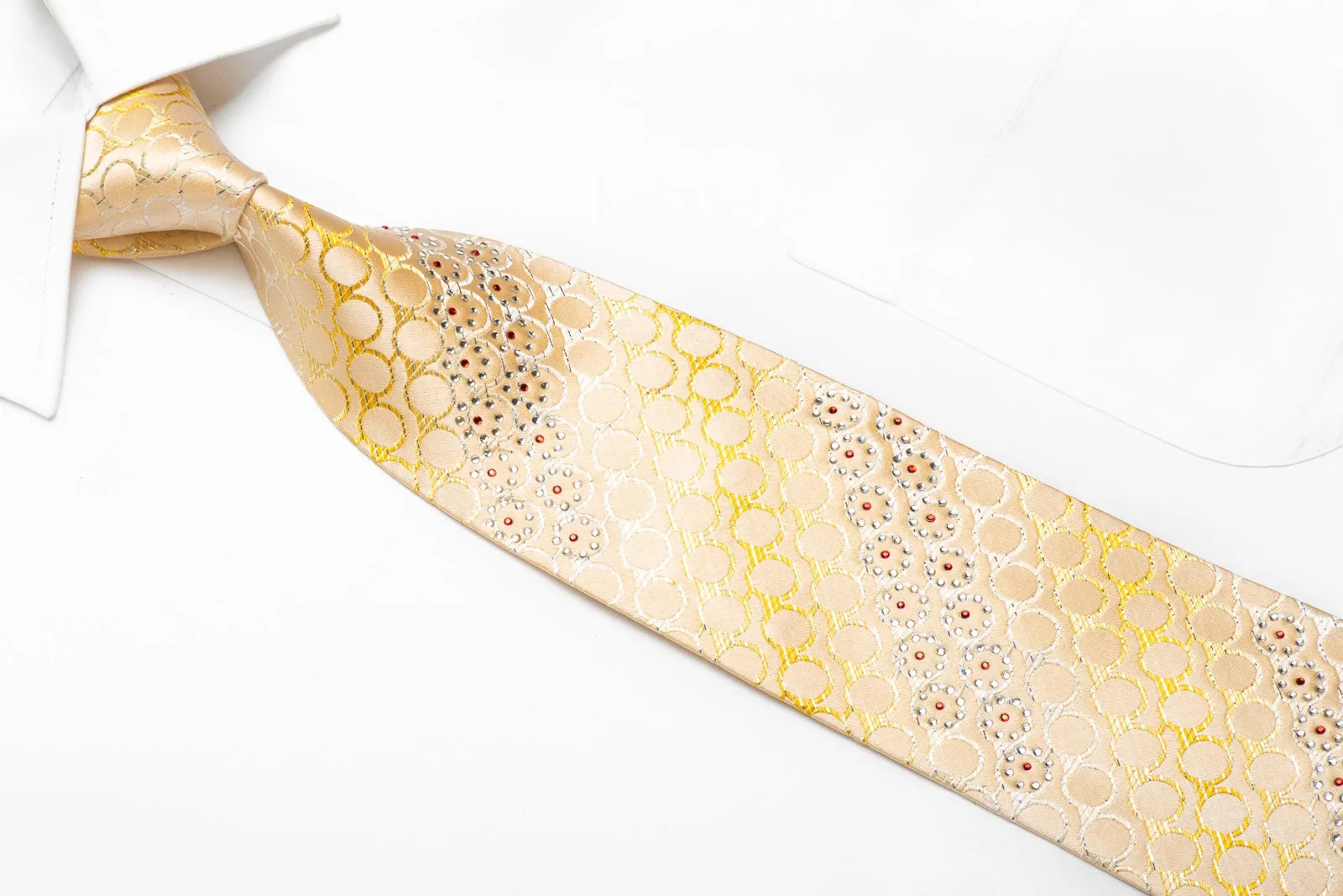 Rubinstein Men's Crystal Silk Tie Geometric Circles On Peach With Silver Sparkles