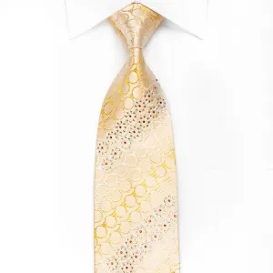 Rubinstein Men's Crystal Silk Tie Geometric Circles On Peach With Silver Sparkles