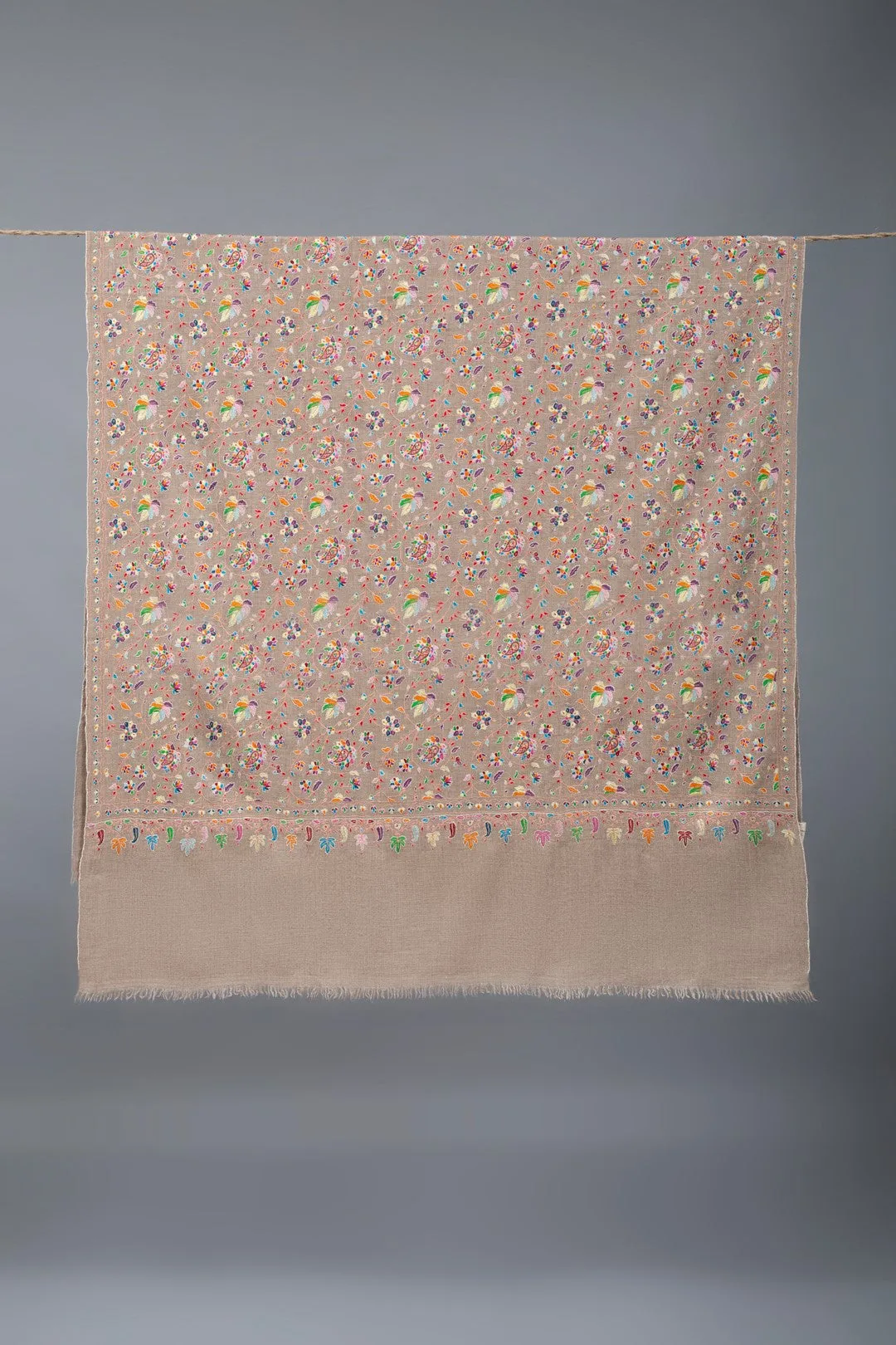 Sawood Classic Taupe Sozni Embroidered Jaali Pashmina Shawl