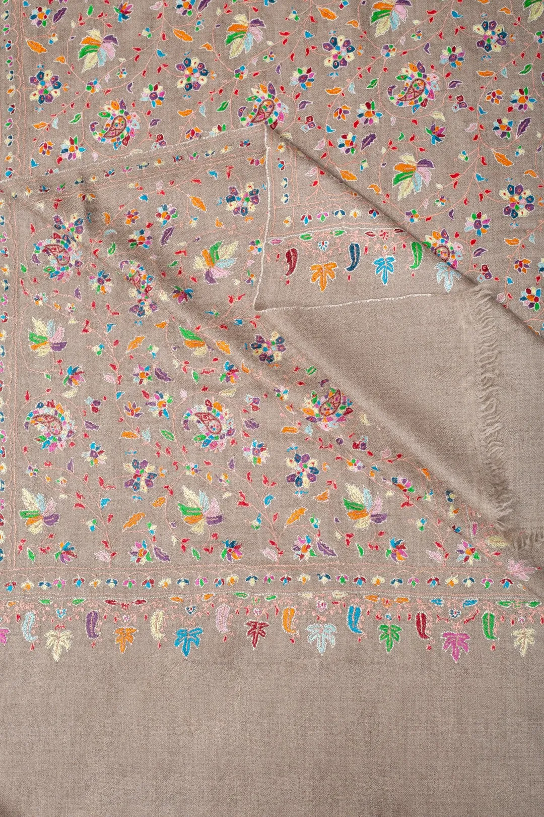 Sawood Classic Taupe Sozni Embroidered Jaali Pashmina Shawl