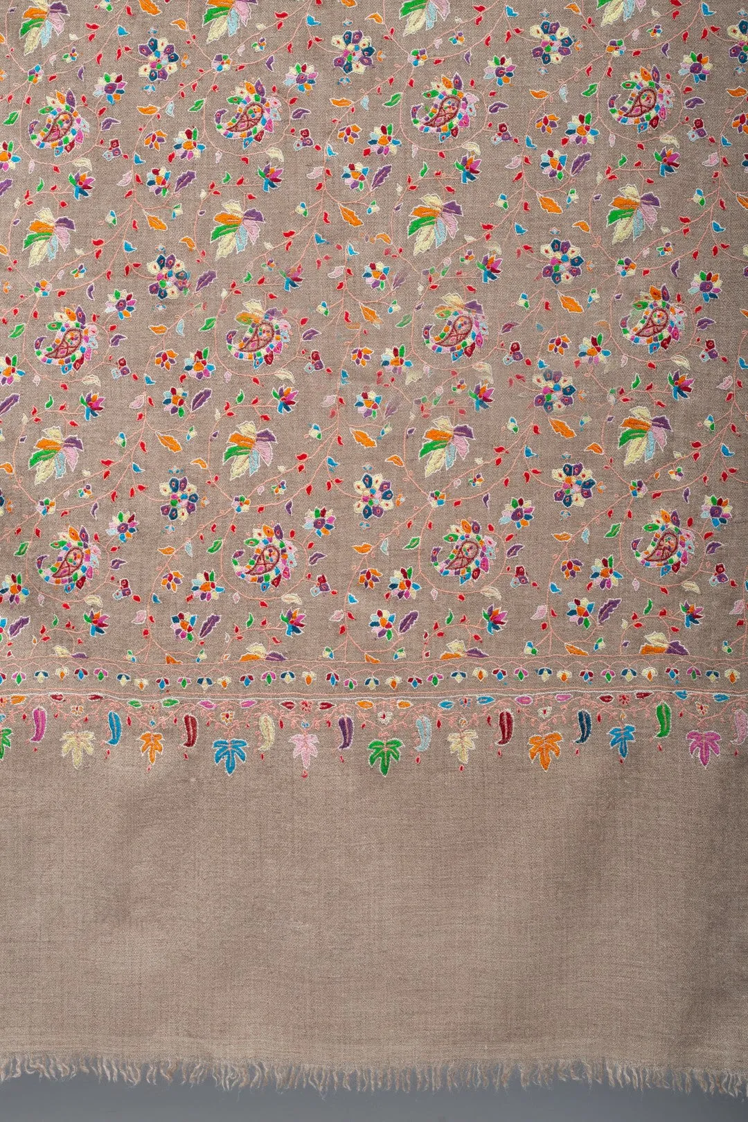 Sawood Classic Taupe Sozni Embroidered Jaali Pashmina Shawl