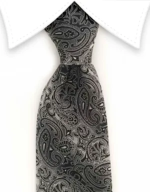 Silver Charcoal Black Paisley Necktie