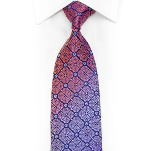 Silver Orange Cartouche On Purple Rhinestone Silk Necktie