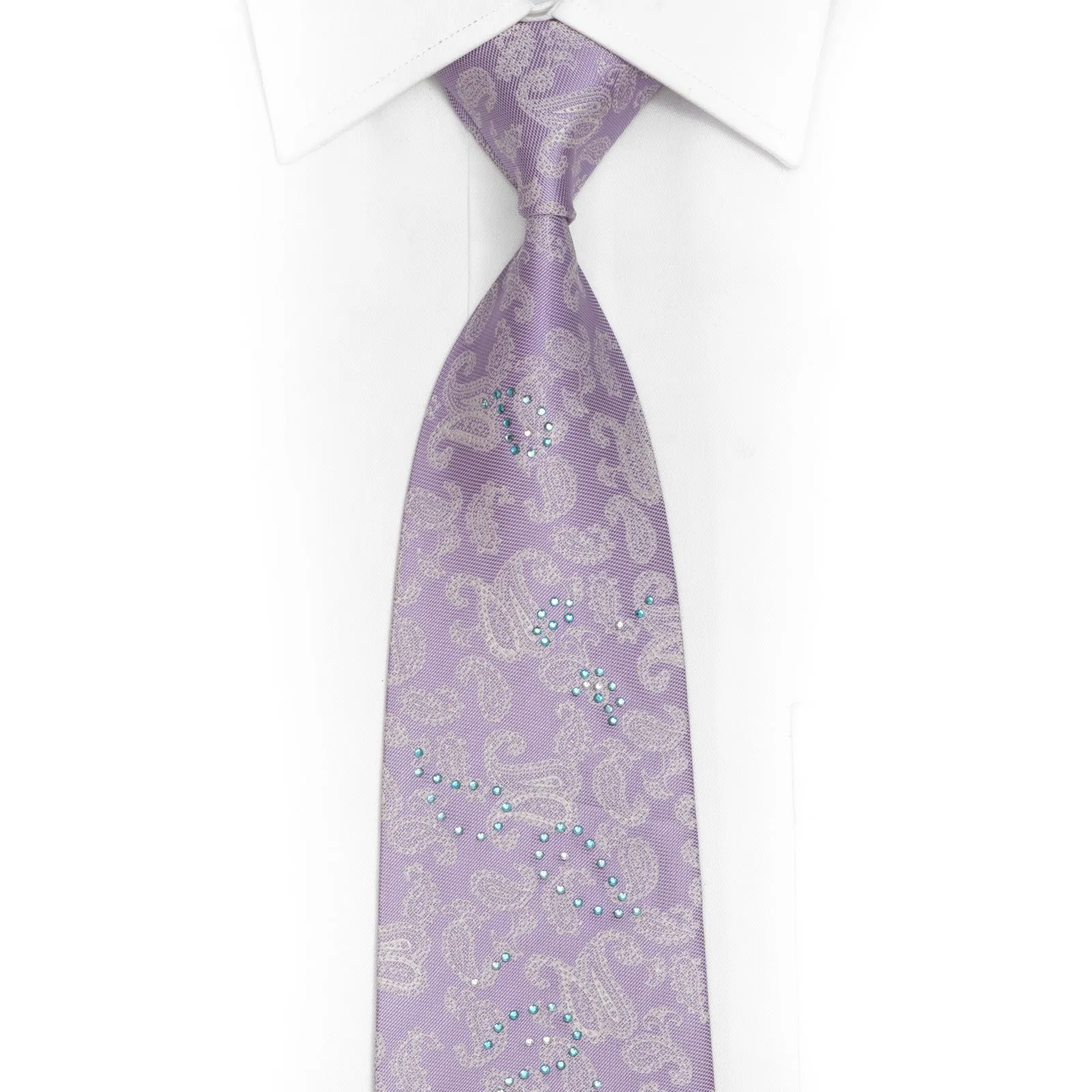 Silver Paisley On Mauve Rhinestone Silk Necktie