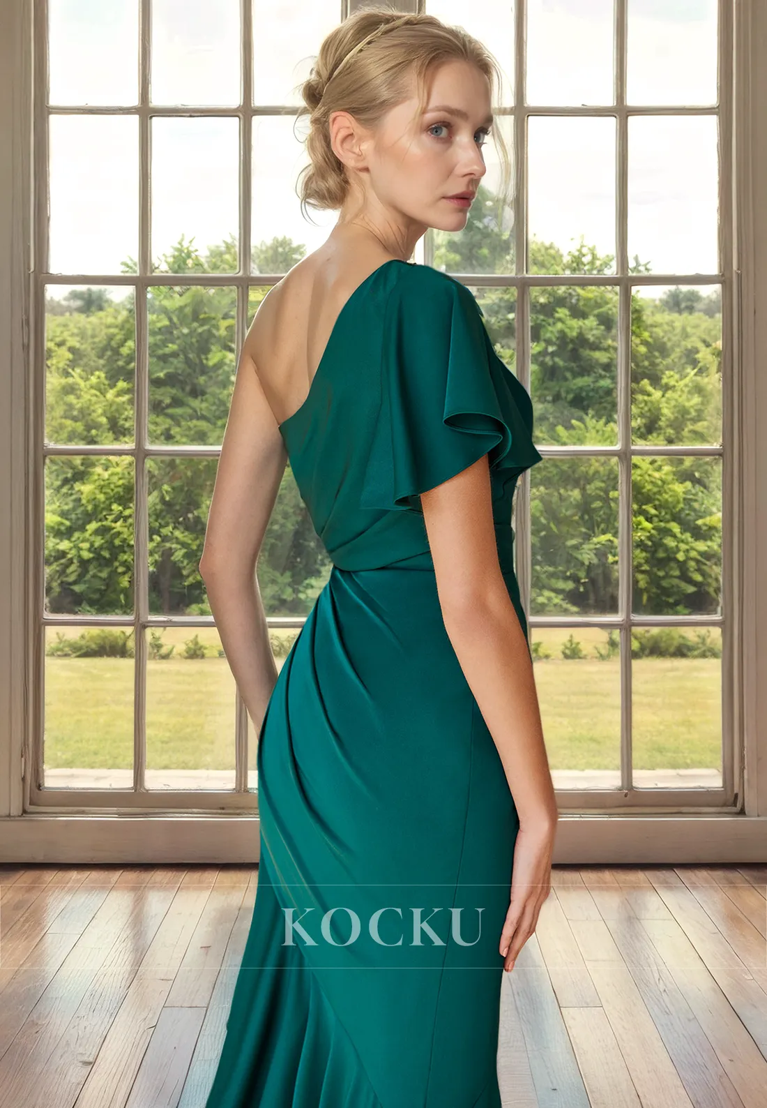 Simple & Casual One Shoulder Short sleeves Sheath Cocktail Mother of the Bride Dress