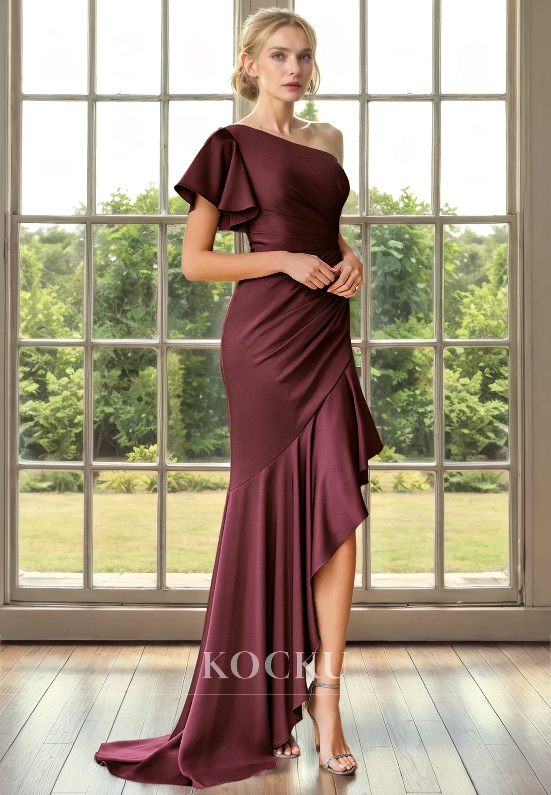 Simple & Casual One Shoulder Short sleeves Sheath Cocktail Mother of the Bride Dress