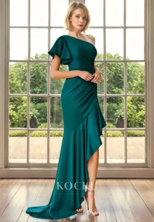 Simple & Casual One Shoulder Short sleeves Sheath Cocktail Mother of the Bride Dress