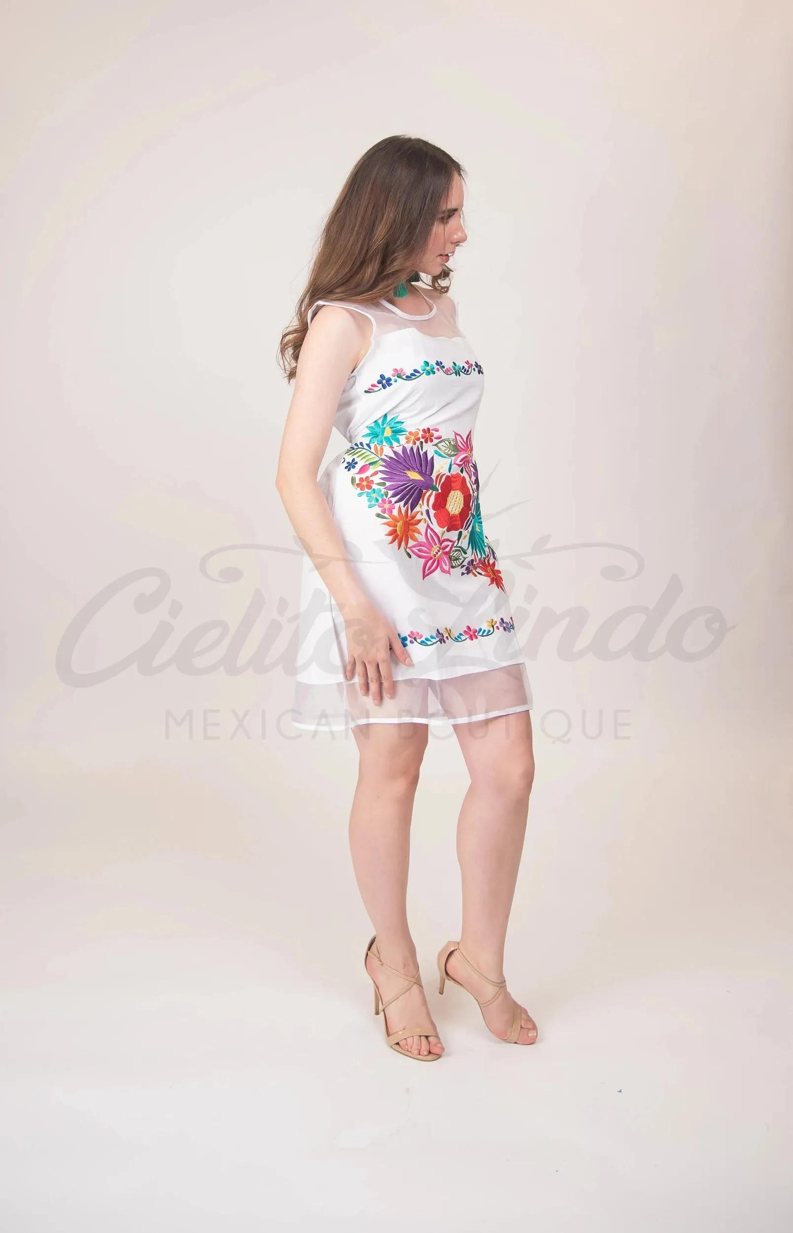 Teresa Embroidered Mexican Dress Hot Pink