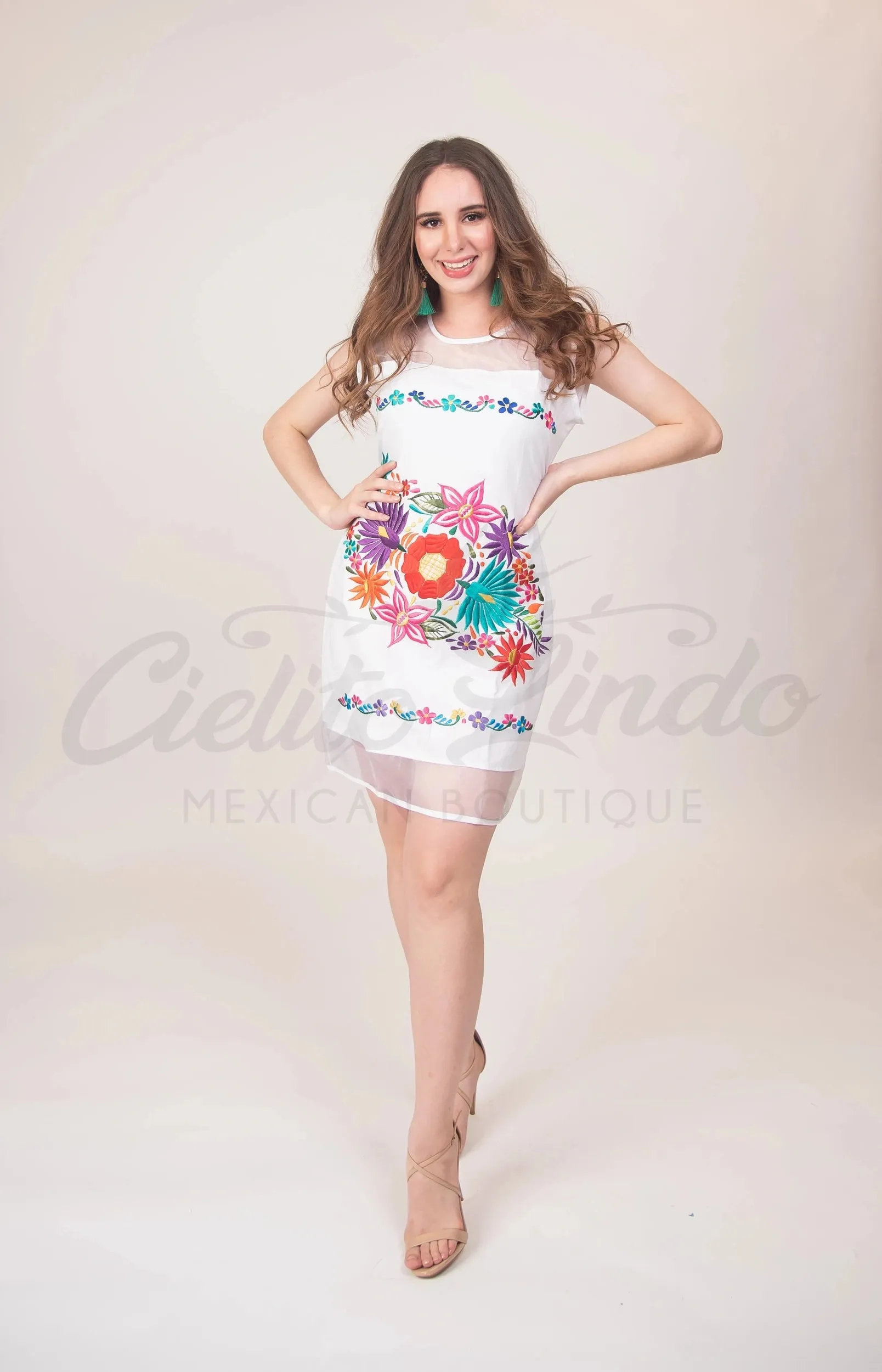 Teresa Embroidered Mexican Dress Hot Pink