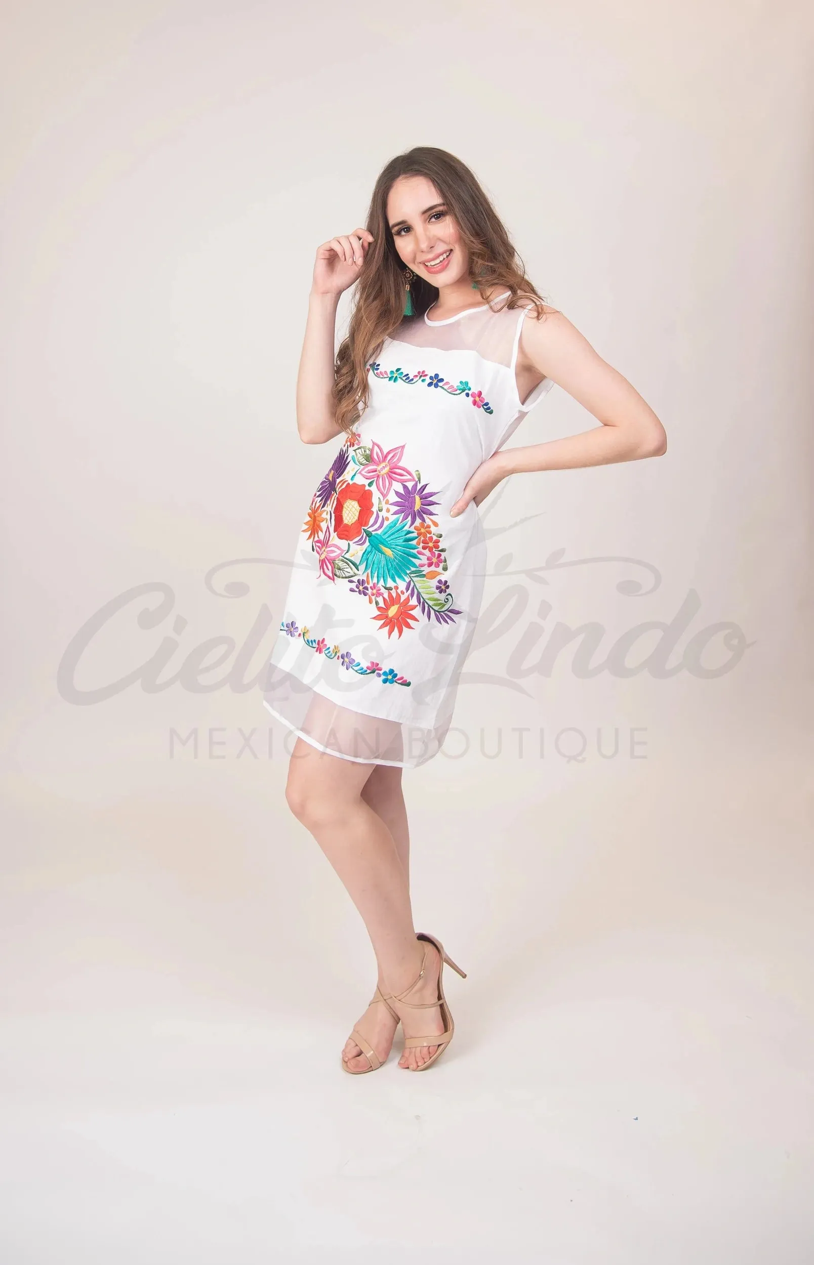Teresa Embroidered Mexican Dress Hot Pink
